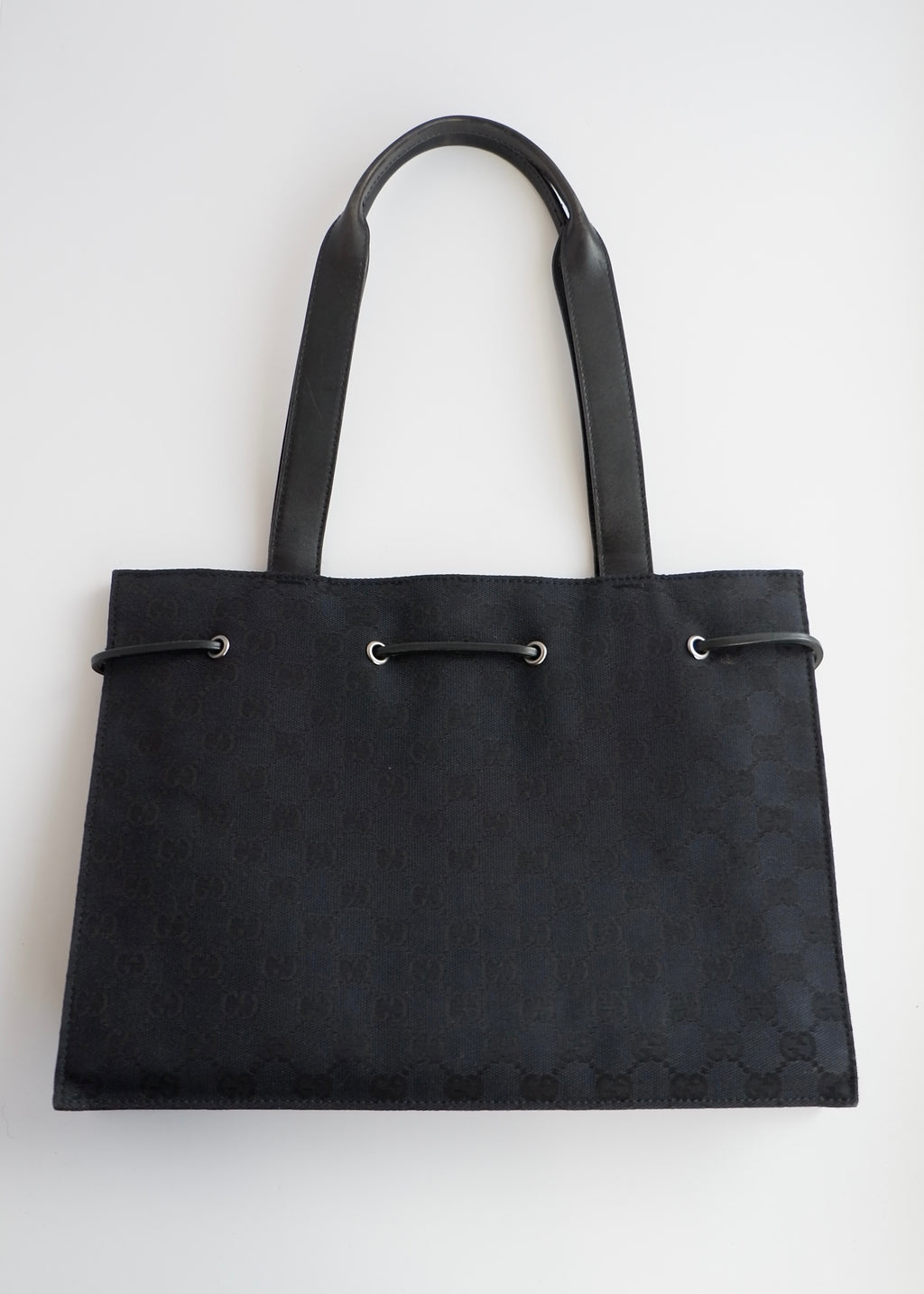 Authentic Preowned Vintage Gucci Black GG Canvas Drawstring Shoulder Bag