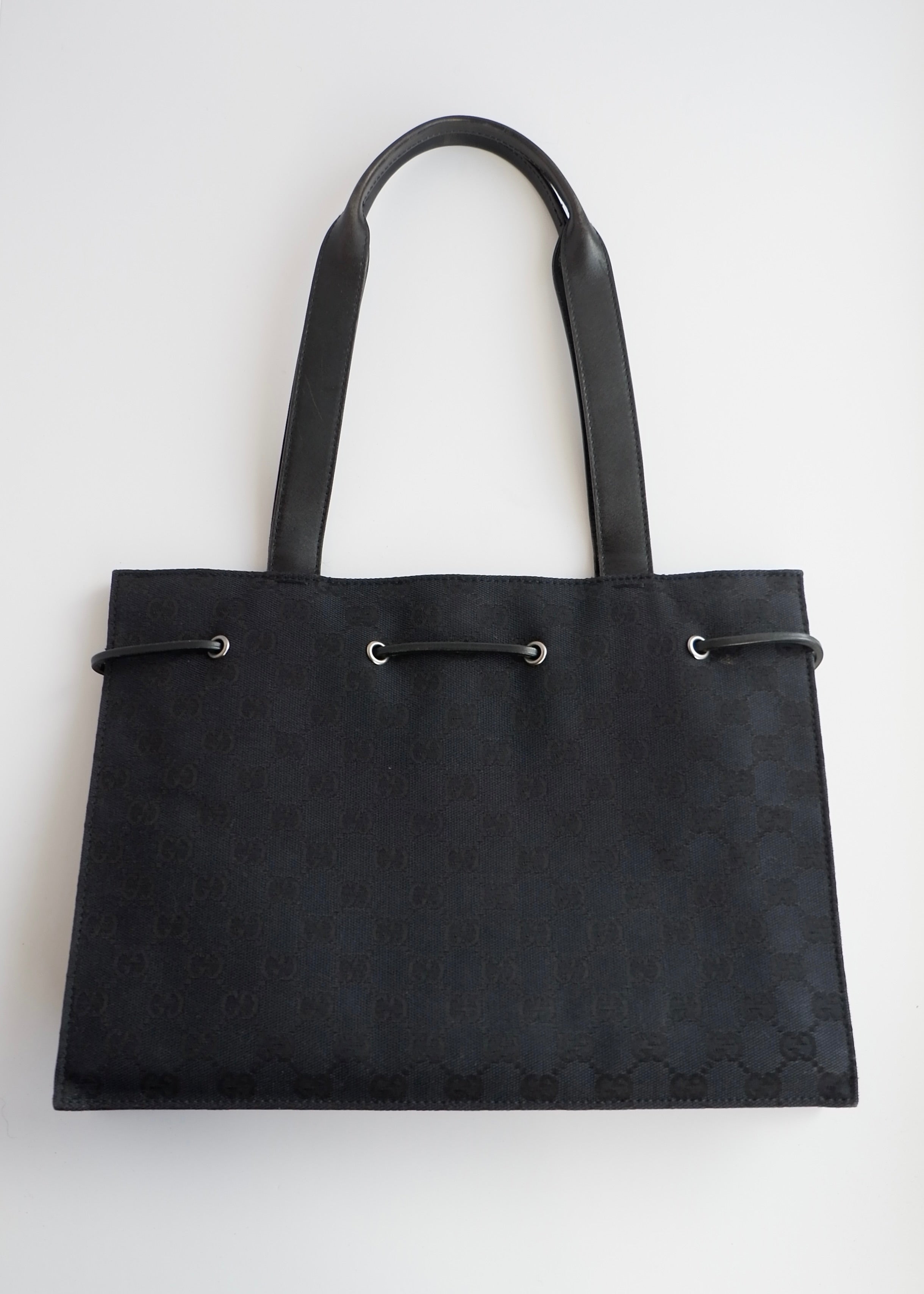 Authentic Preowned Vintage Gucci Black GG Canvas Drawstring Shoulder Bag