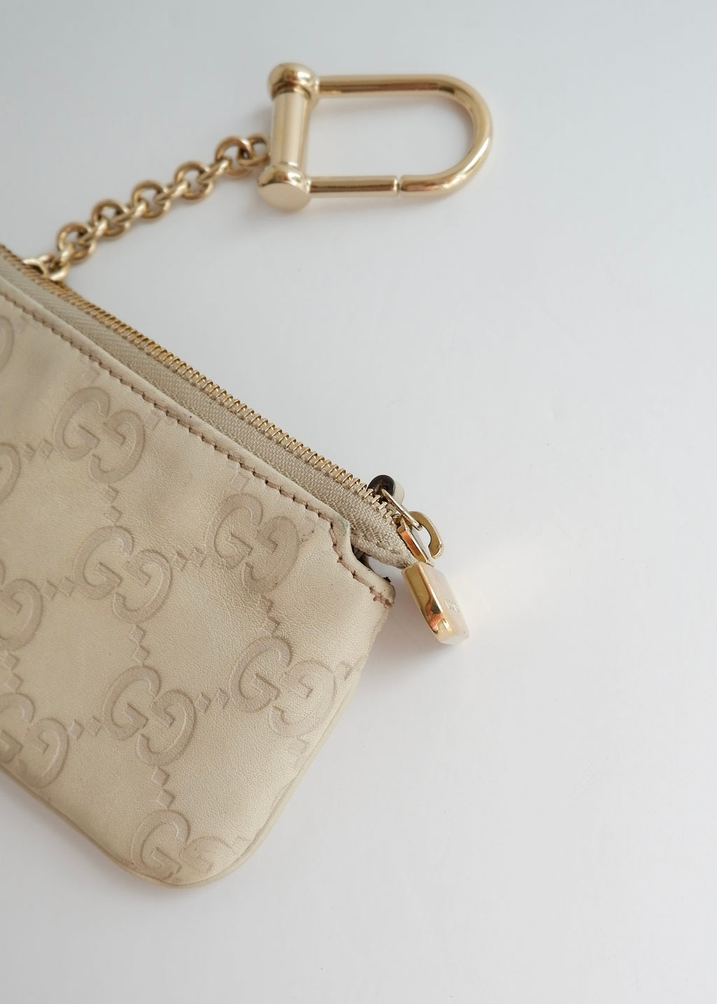Preowned Gucci Beige Leather GG Card/Key Pouch
