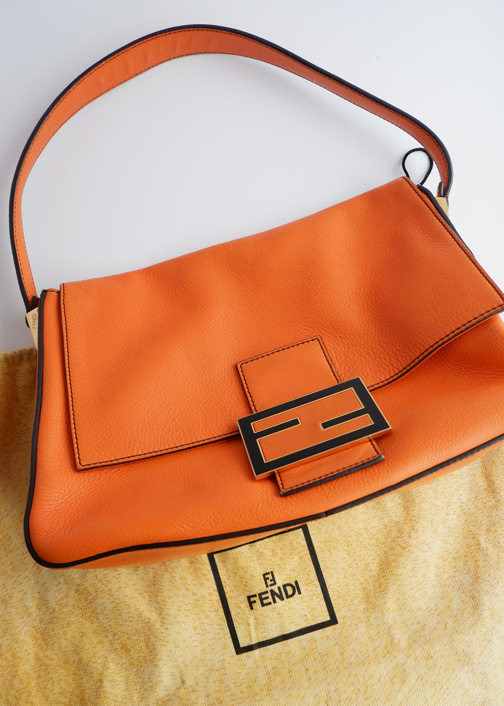 Authentic Preowned Fendi Orange Leather Mamma Baguette
