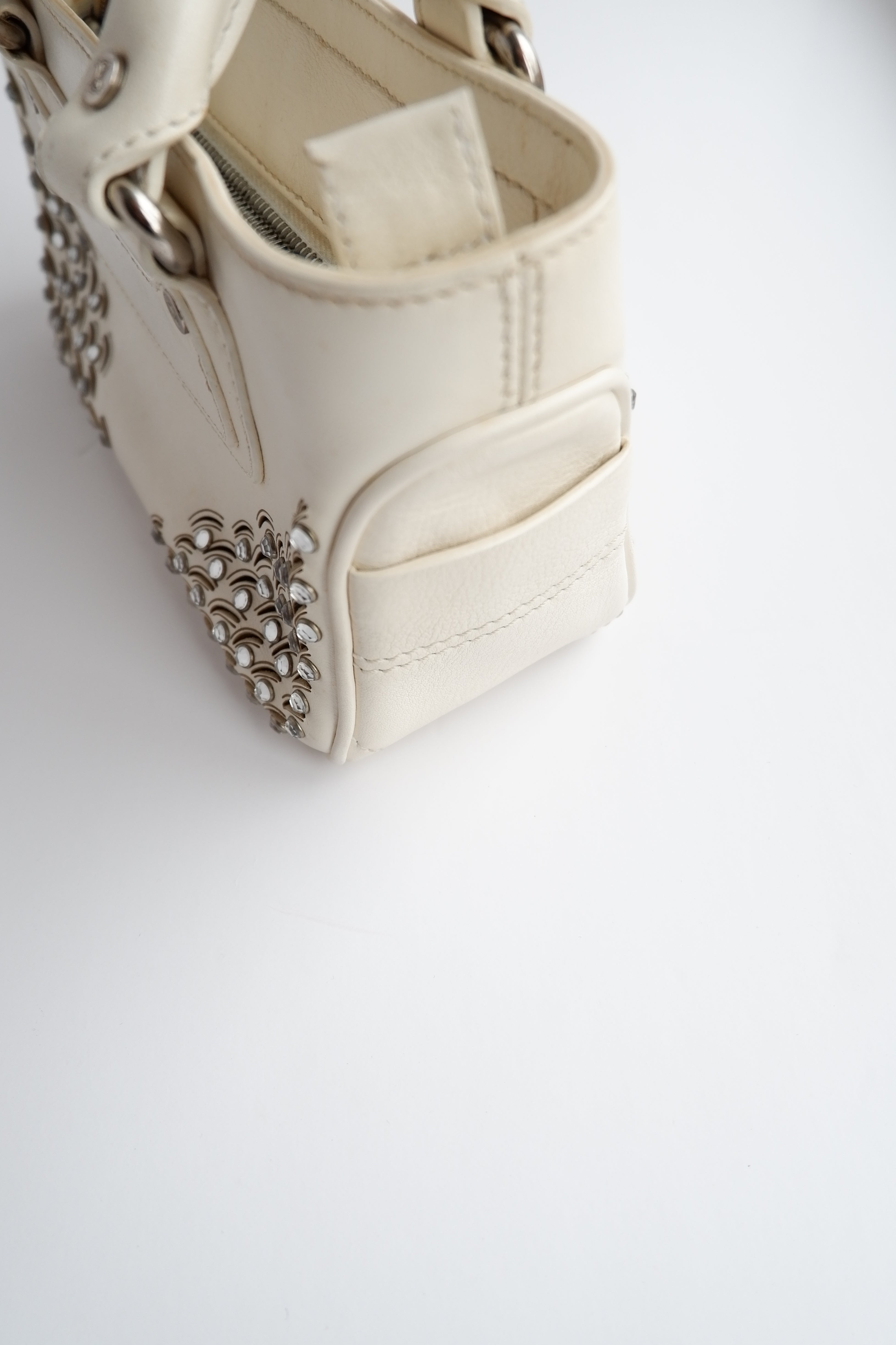 Authentic Preowned Celine White Leather/ Gem Stone Mini Boogie Bag