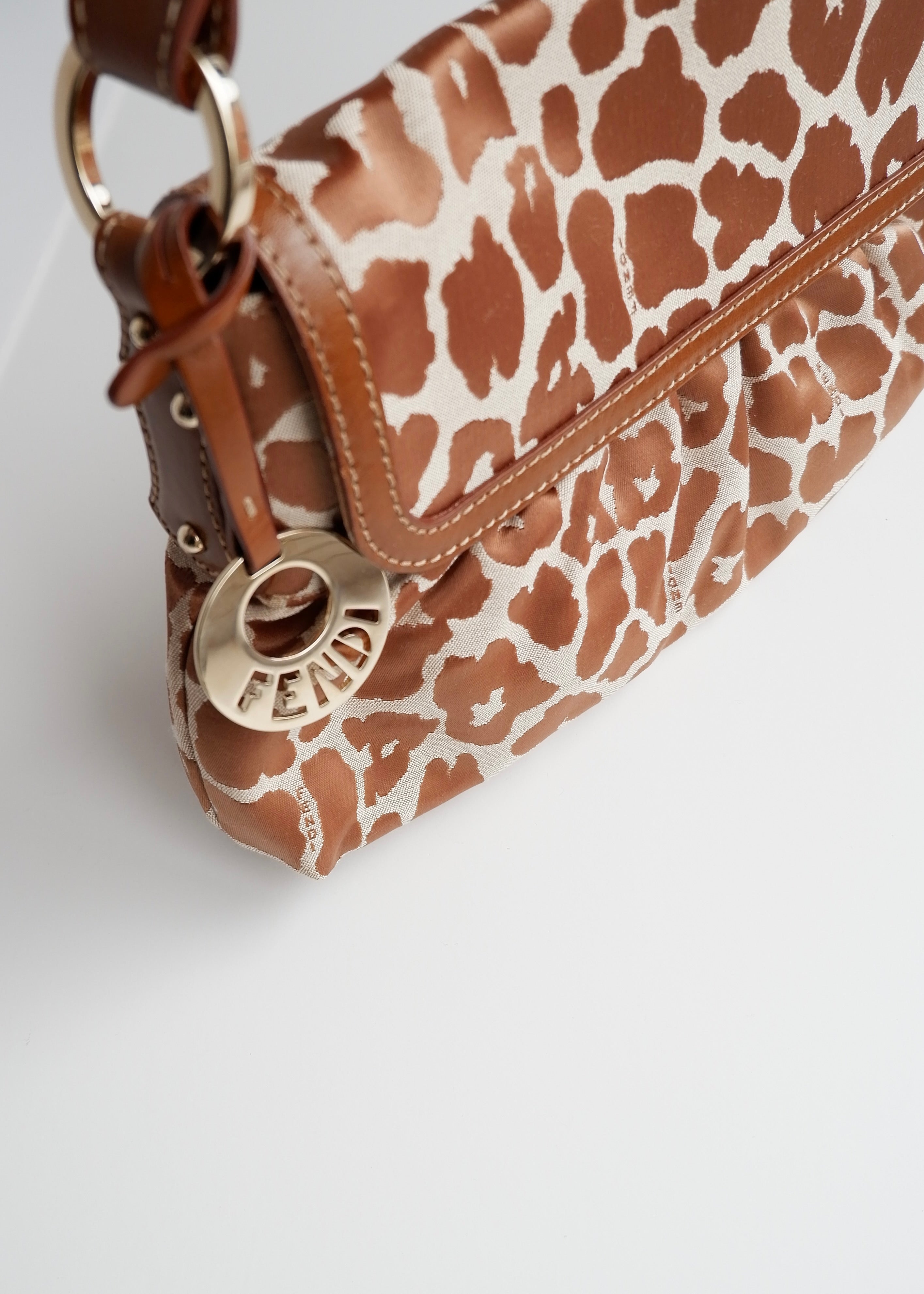 Authentic Preowned Fendi Brown Leopard Fabric Chef Shoulder Bag