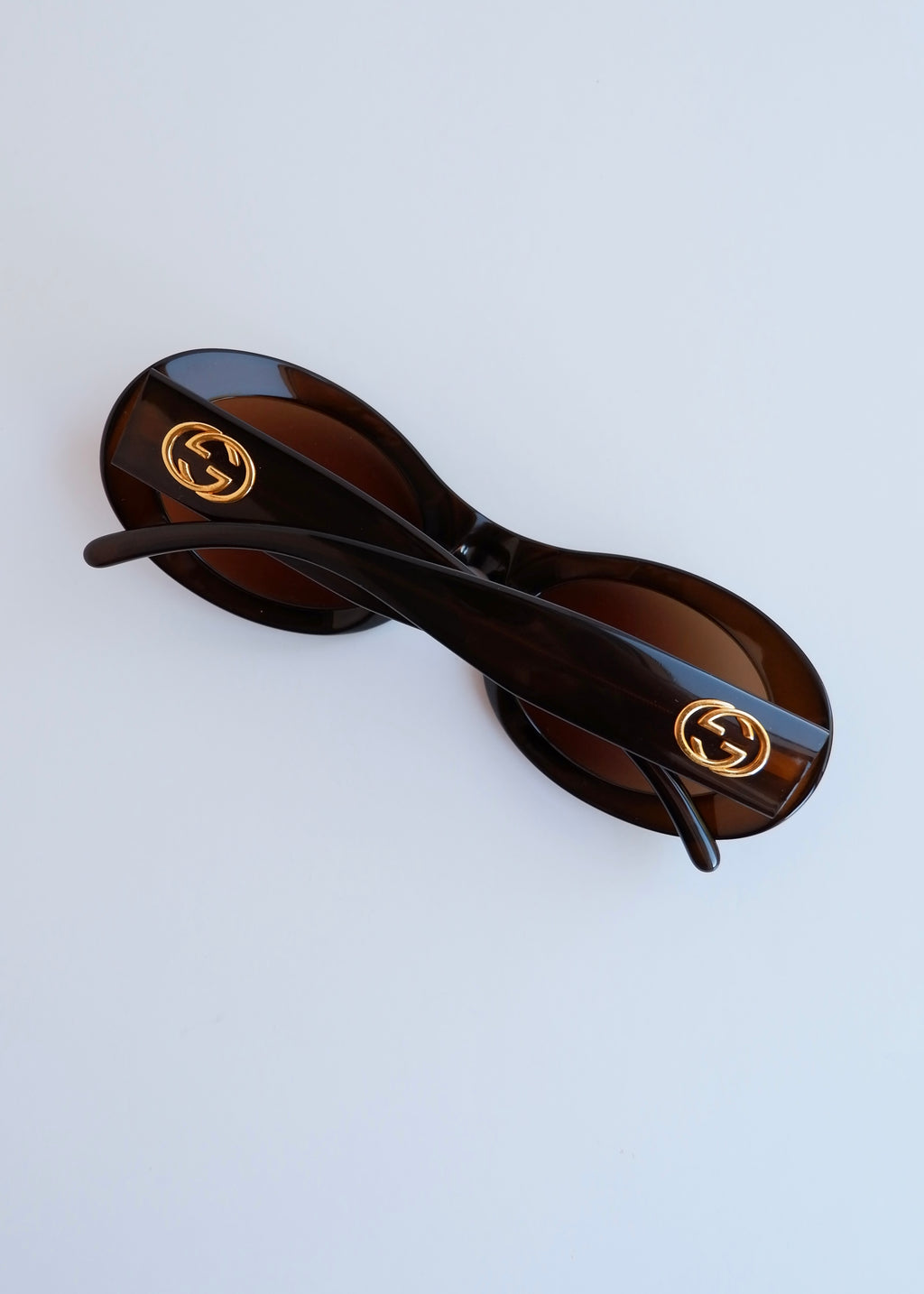 Authentiques lunettes de soleil vintage d'occasion Gucci à monture ronde en acétate marron