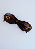 Authentiques lunettes de soleil vintage d'occasion Gucci à monture ronde en acétate marron