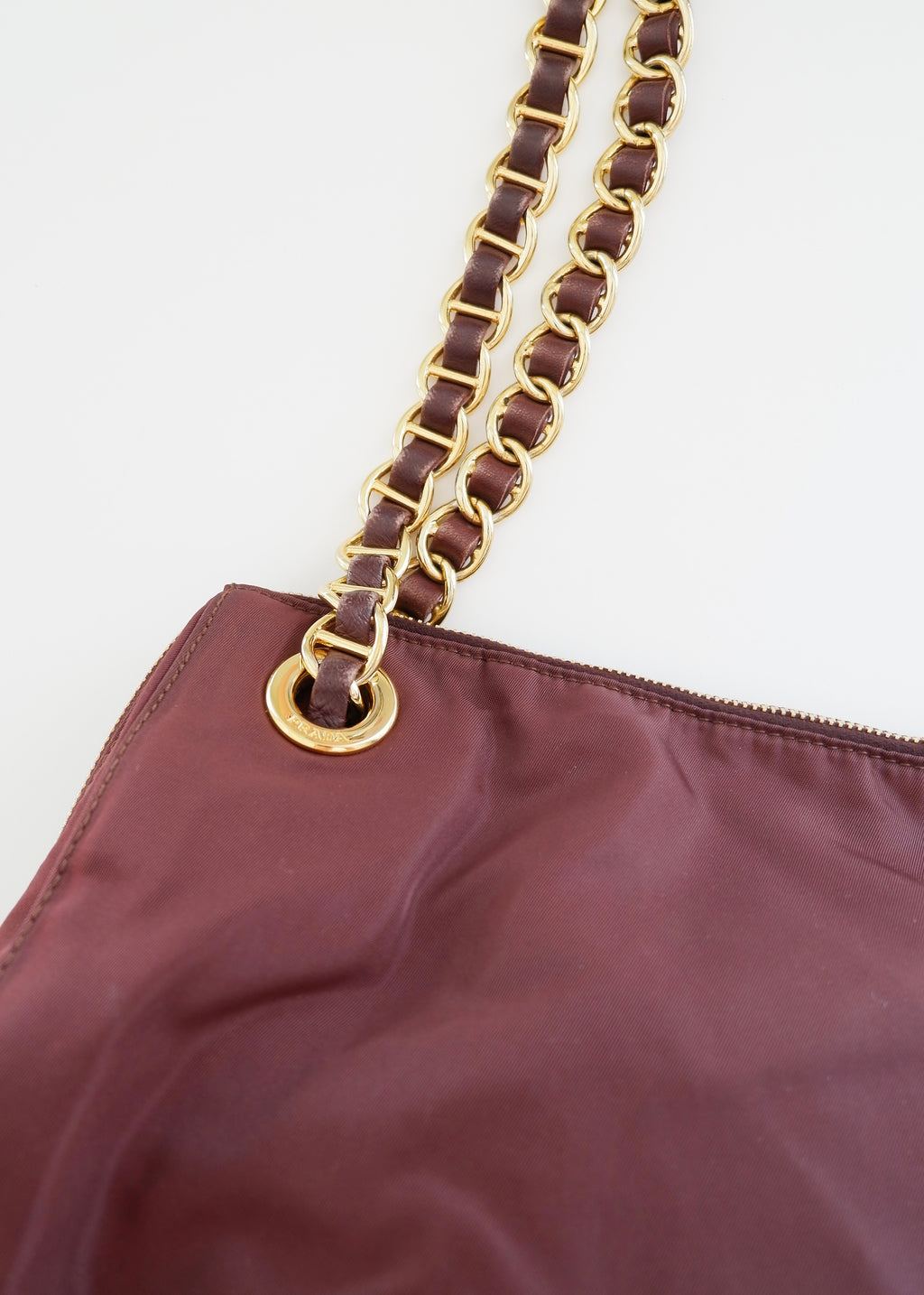 Preowned Prada Burgundy Nylon Chain Shoulder Tote
