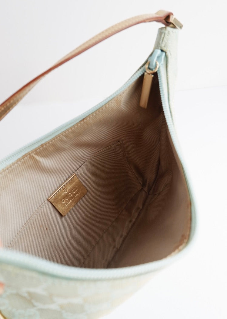 Authentic Preowned Gucci Blue GG Canvas Gold Strap Half Moon Shoulder Bag