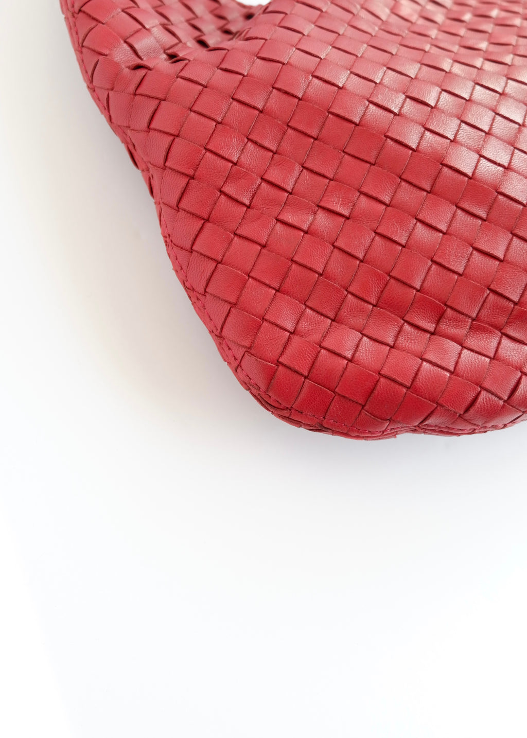 Authentic Preowned Vintage Bottega Veneta Red Leather Intrecciato Shoulder Bag