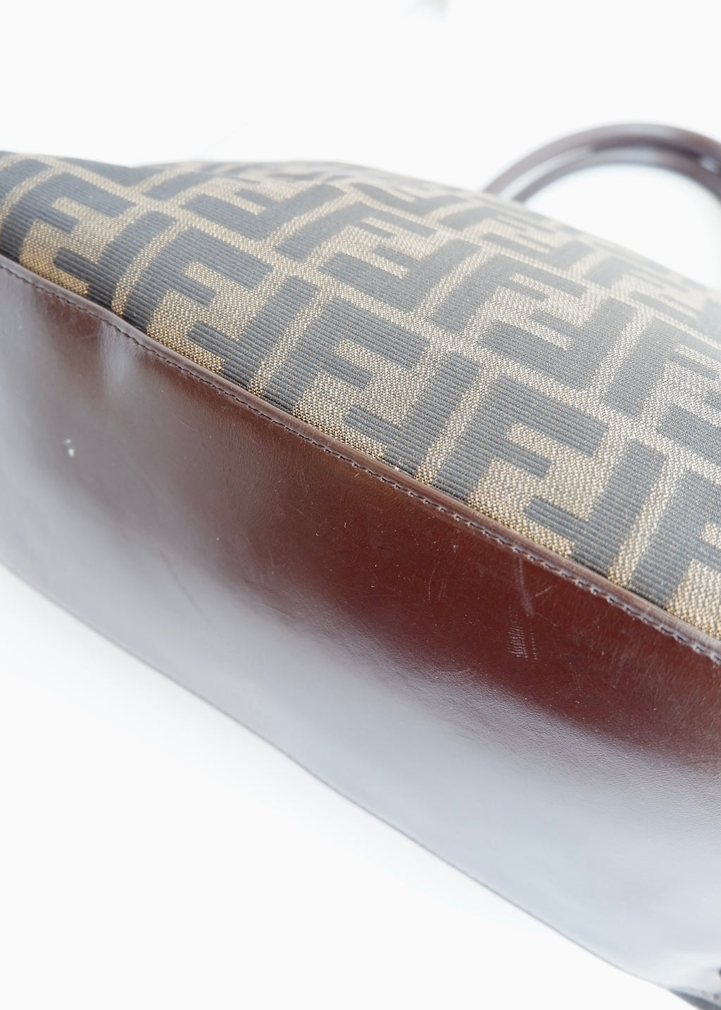 Authentic Preownd Vintage Fendi Brown Canvas Zucca Bowler Shoulder Bag
