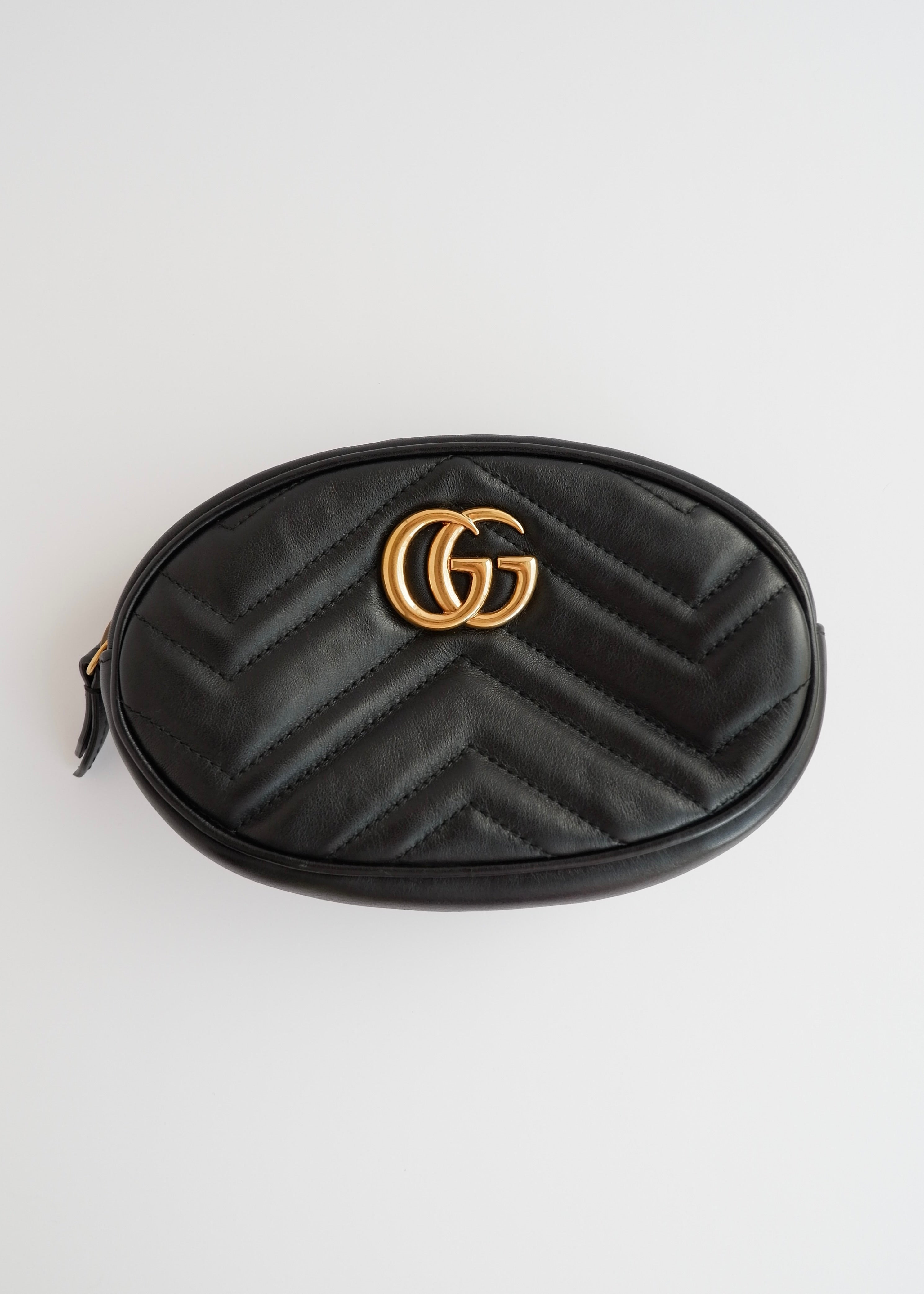 Sac ceinture Gucci Marmont authentique d'occasion en cuir noir
