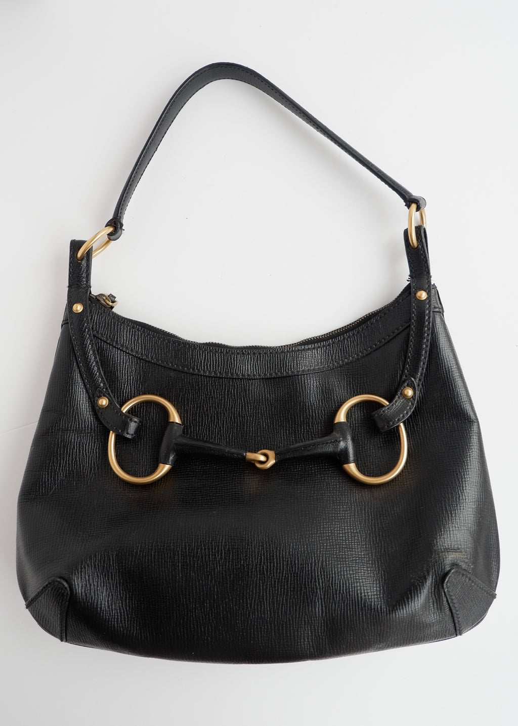Sac à bandoulière Gucci d'occasion authentique en cuir noir avec mors