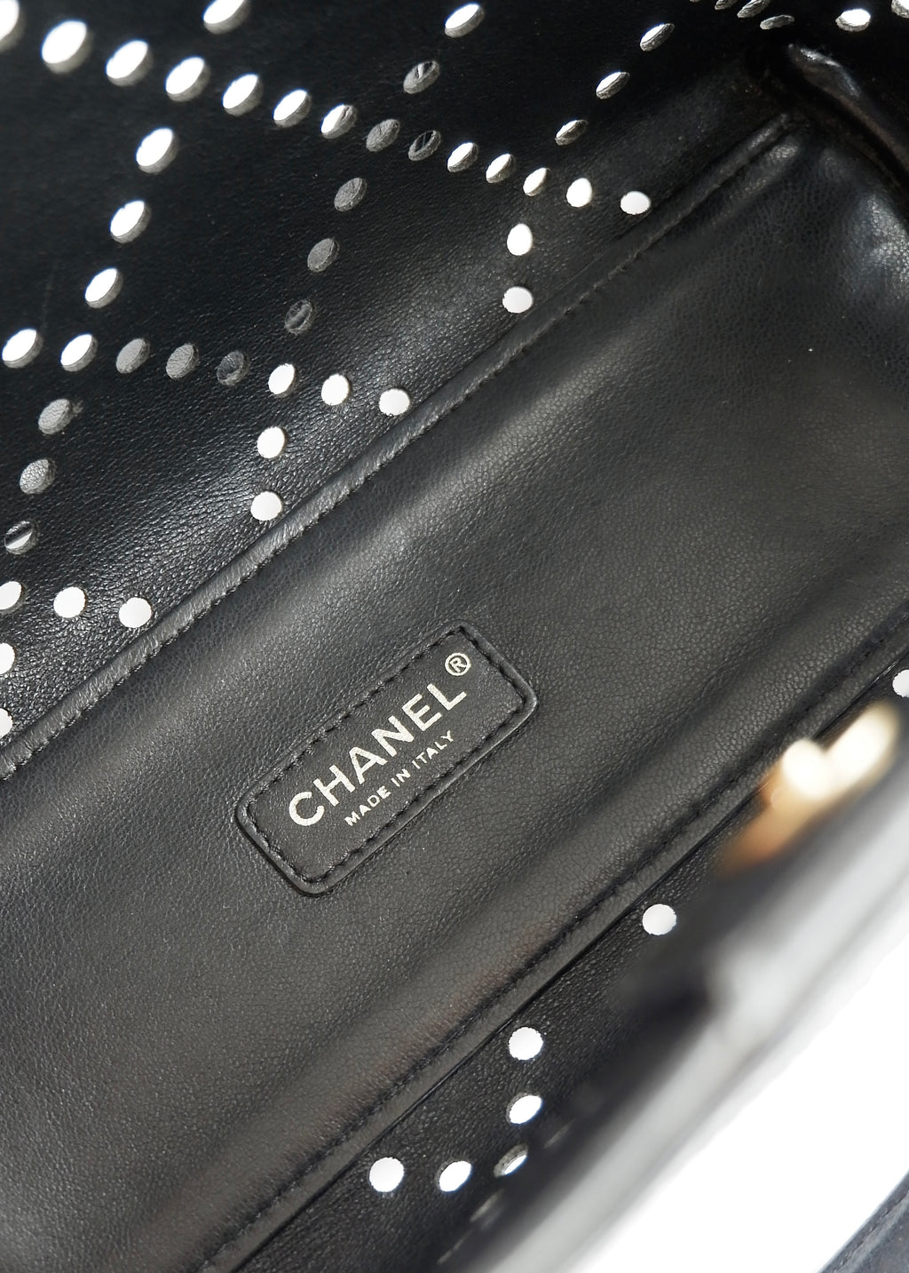 Authentic Preowned Chanel Black Patent Perforated Leather CC Logo Shoulder Bag