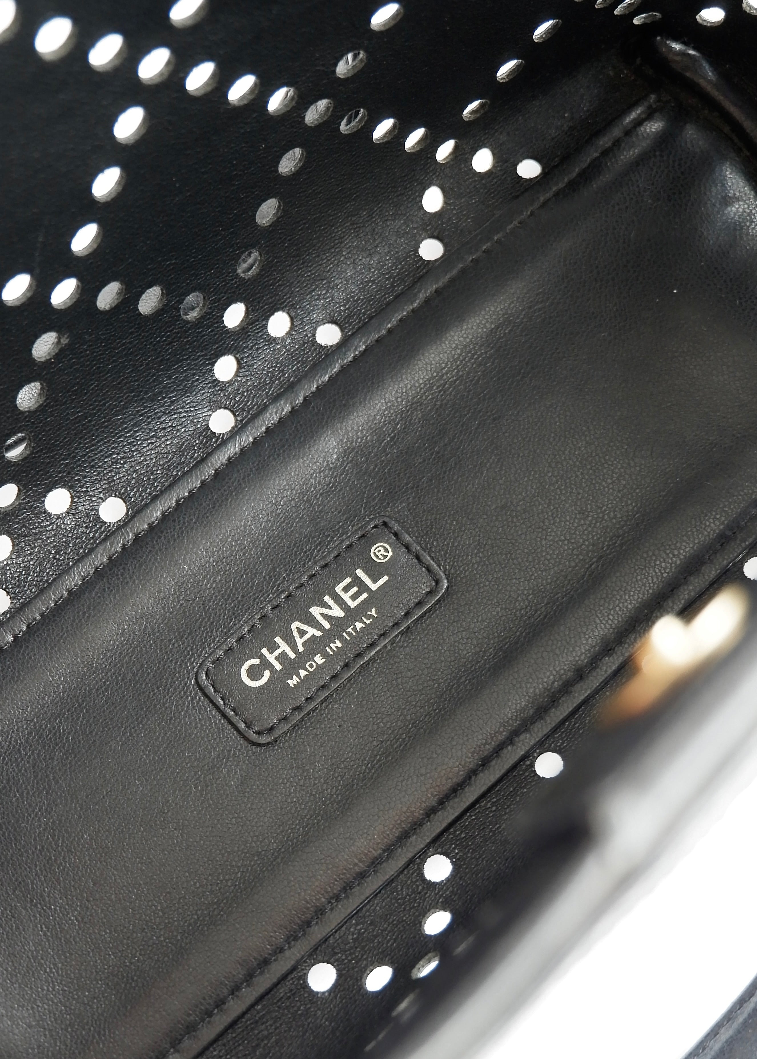 Authentic Preowned Chanel Black Patent Perforated Leather CC Logo Shoulder Bag