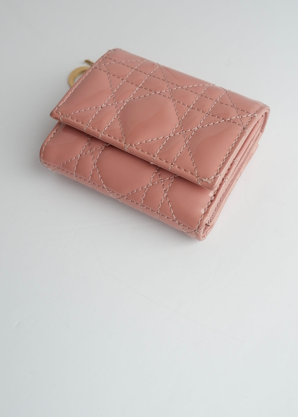 Authentic Preowned Dior Dusty Rose Patent Leather Lotus Wallet
