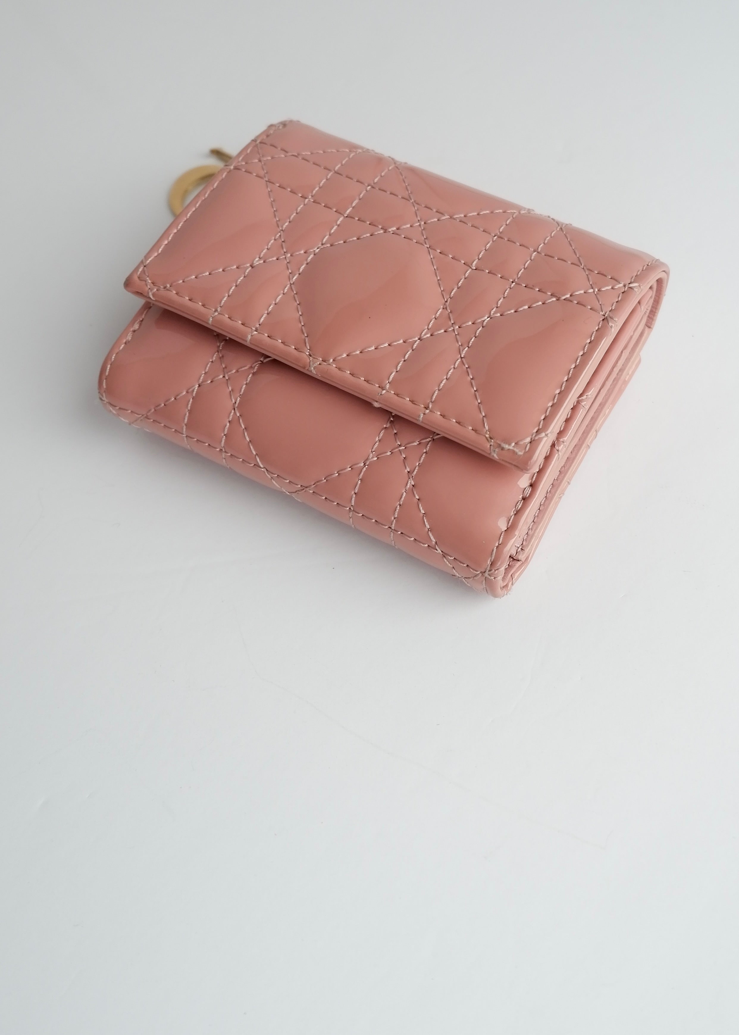 Authentic Preowned Dior Dusty Rose Patent Leather Lotus Wallet
