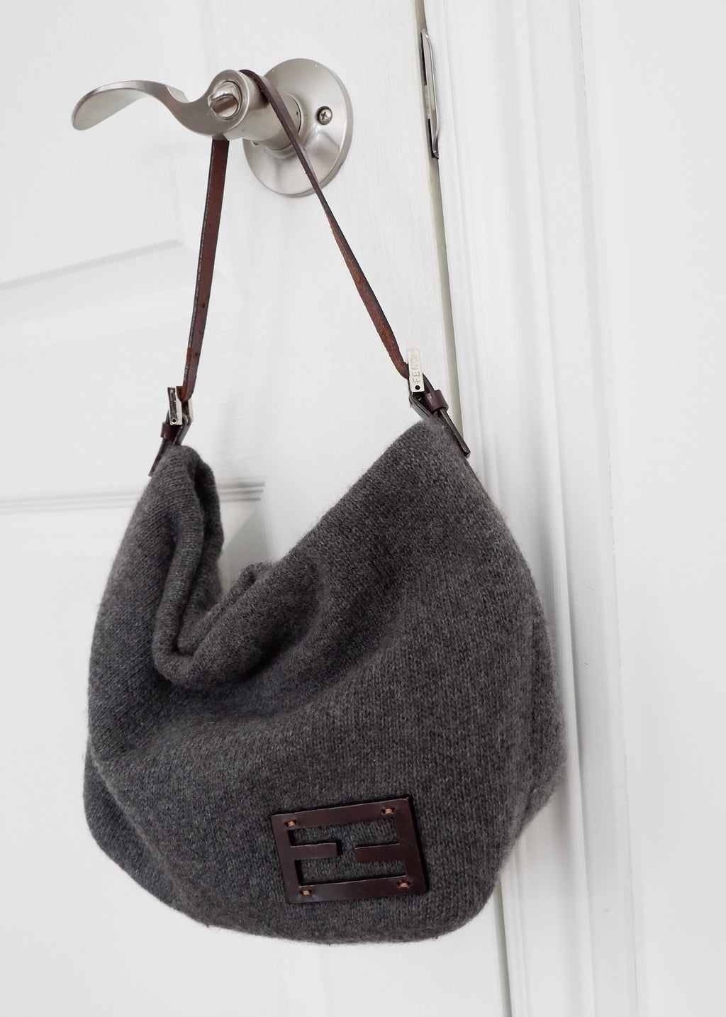 Authentic Preowned Vintage Fendi Grey Wool Shoulder Bag