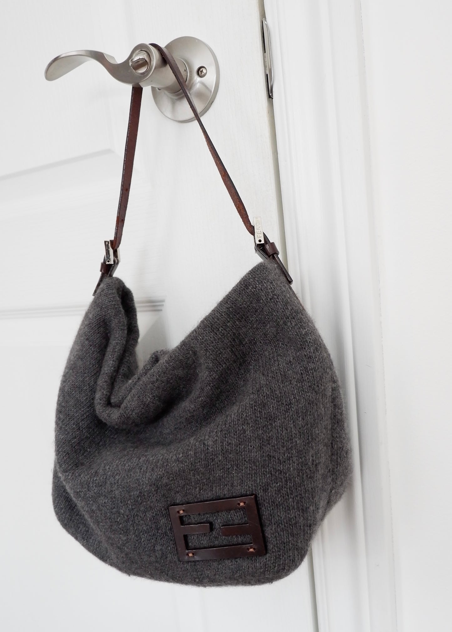 Authentic Preowned Vintage Fendi Grey Wool Shoulder Bag