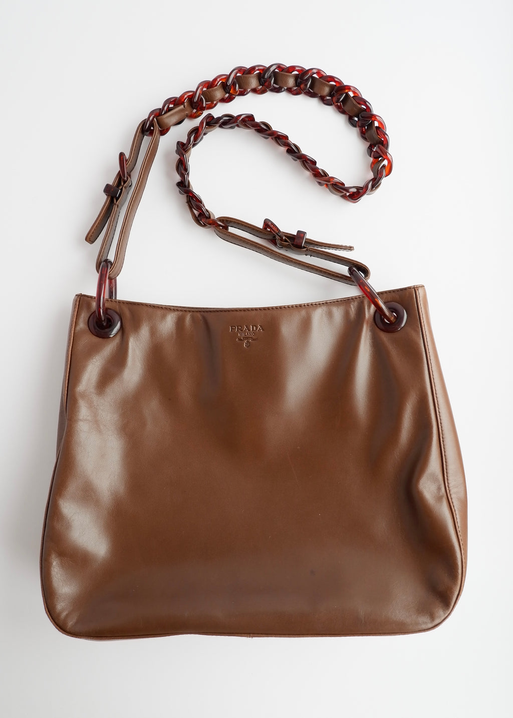 Authentic Preowned Prada Brown Leather Tortoise Chain Shoulder Bag