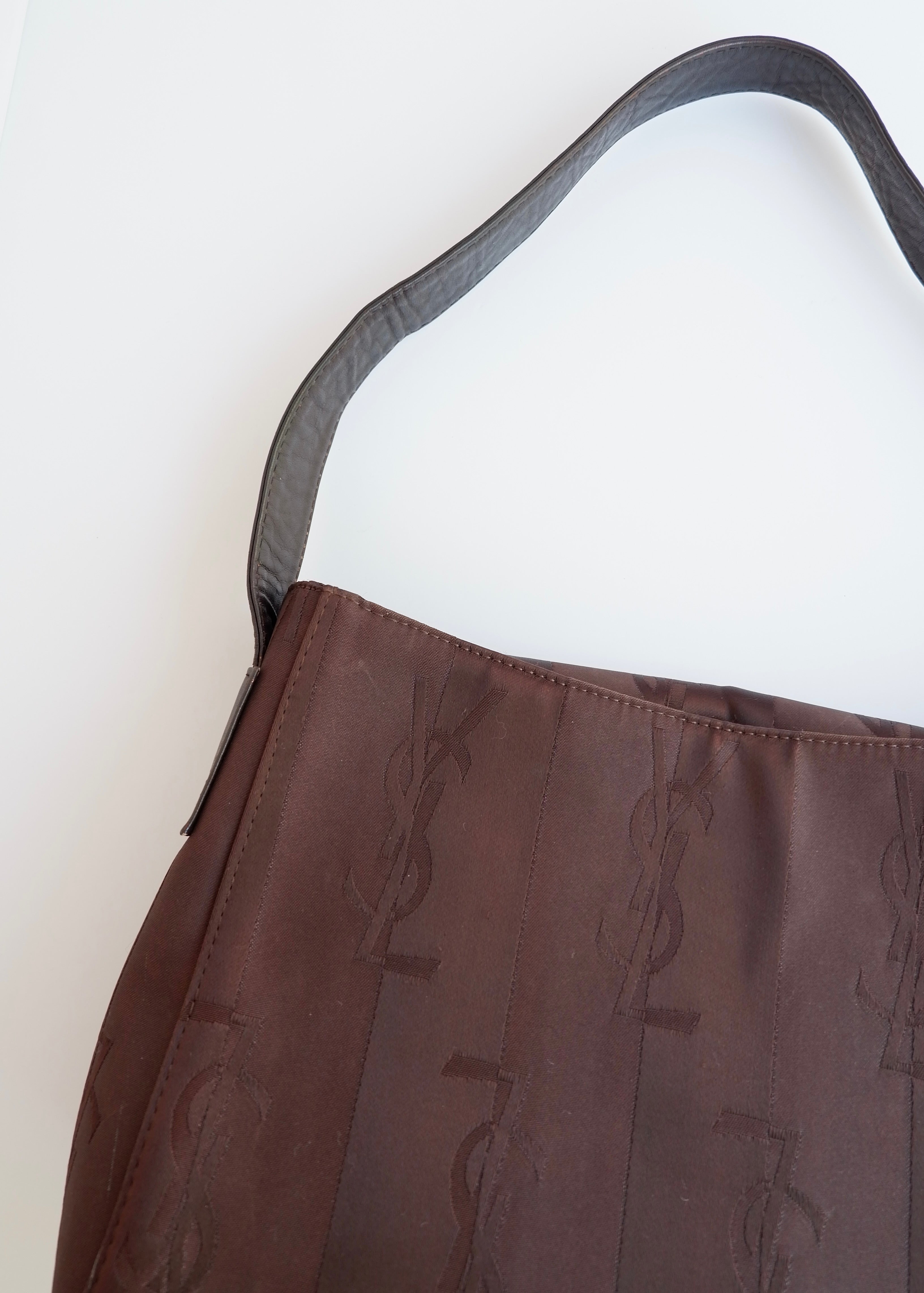 Authentic Preowned Vintage YSL Brown Nylon/ Leather Shoulder Bag