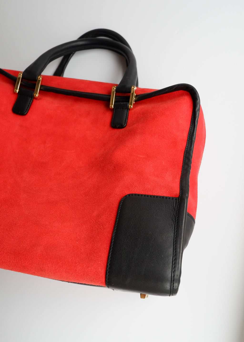 Preowned Loewe Red/Black Suede Amazona Handbag