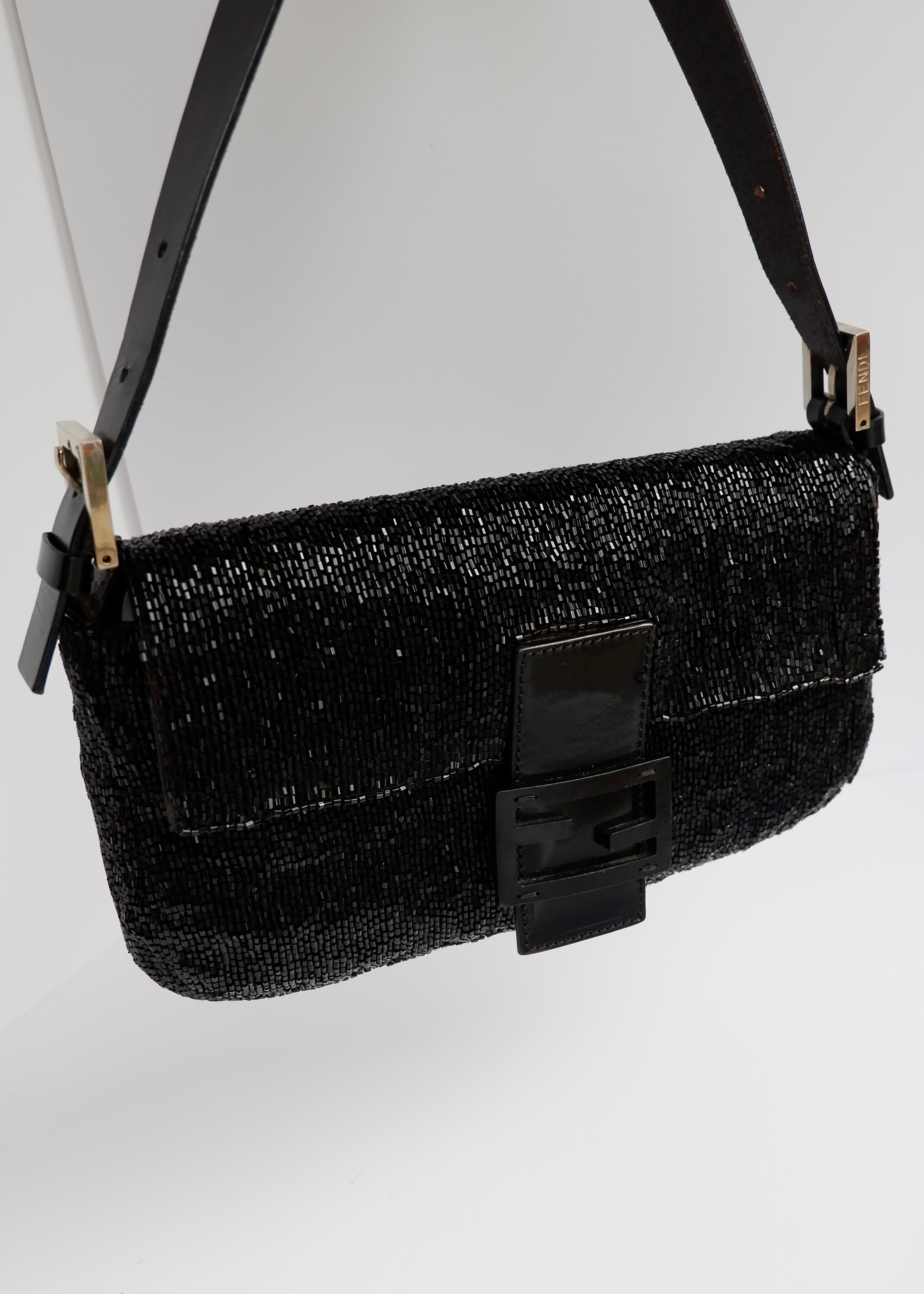 Authentic Preowned Fendi Black Beaded Baguette Shoulder Bag