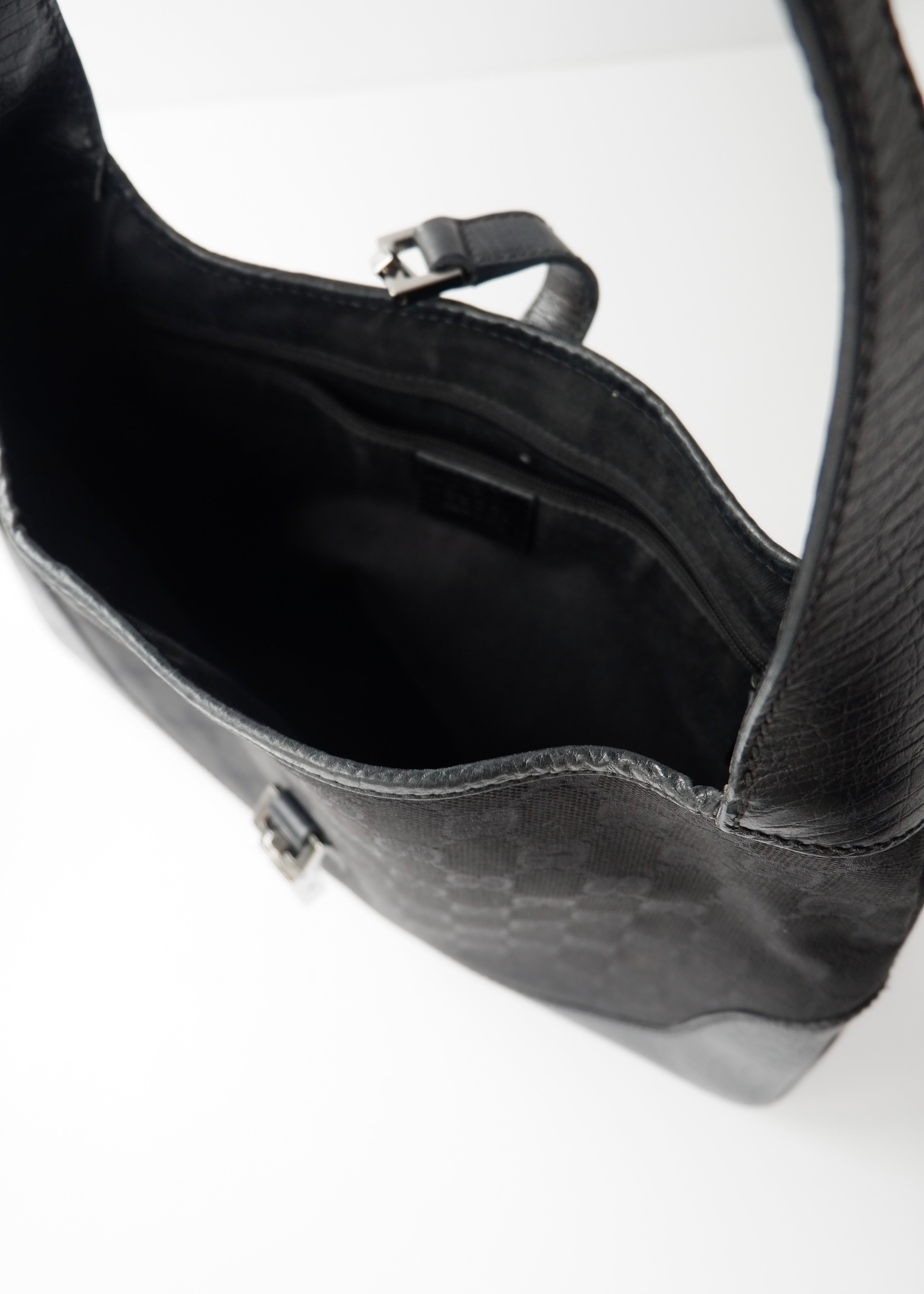 Preowned Gucci Black GG Canvas/ Leather Jackie Shoulder Bag