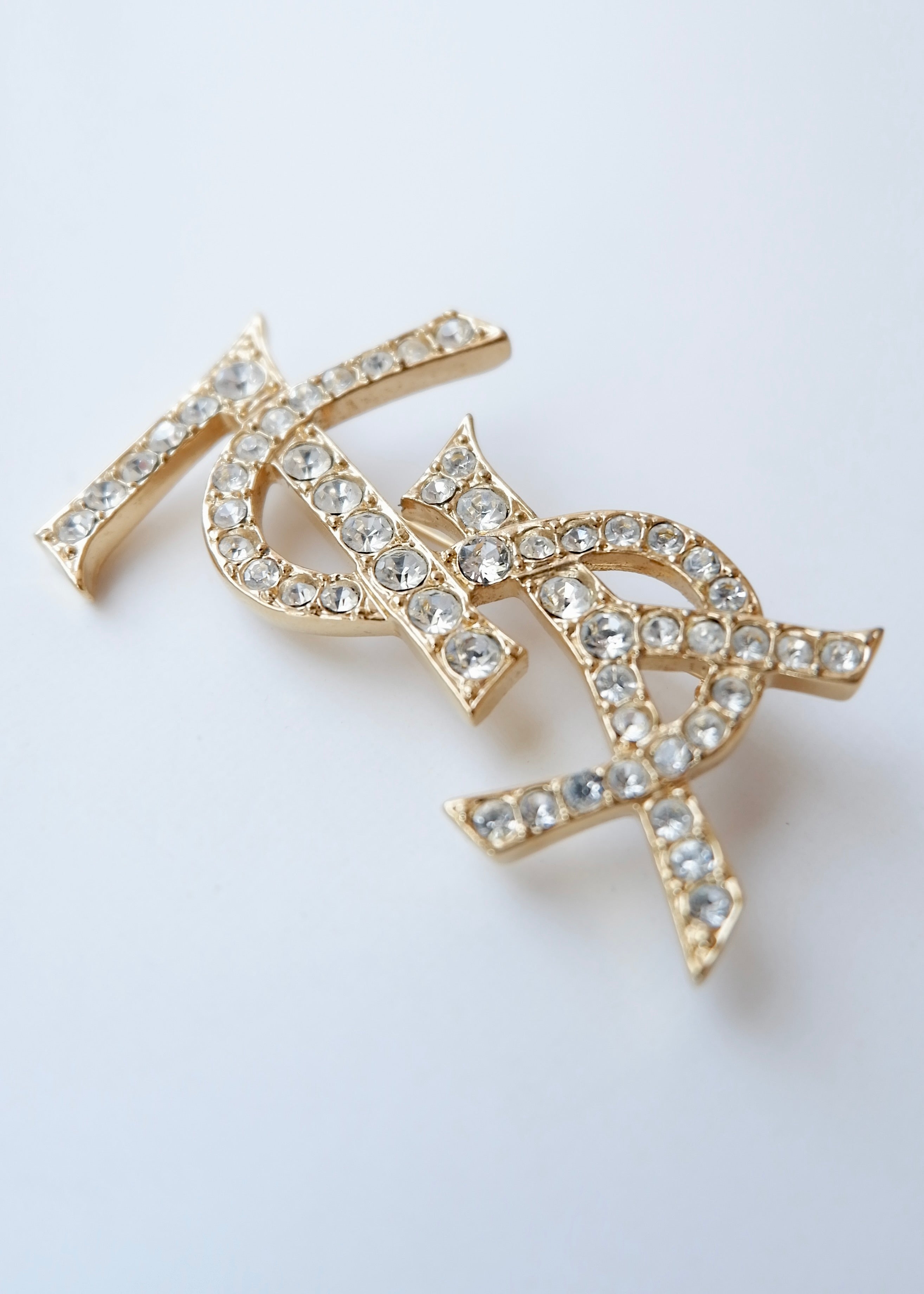 Preowned Vintage YSL Gold-Tone Gemstone Brooch
