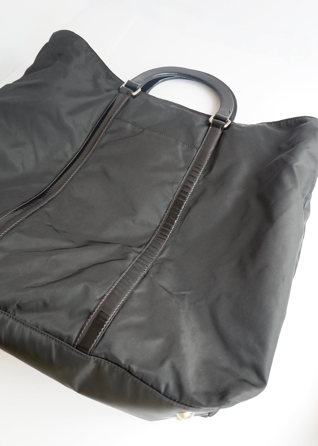 Preowned Prada Black Nylon/Leather Two Way Messenger Tote