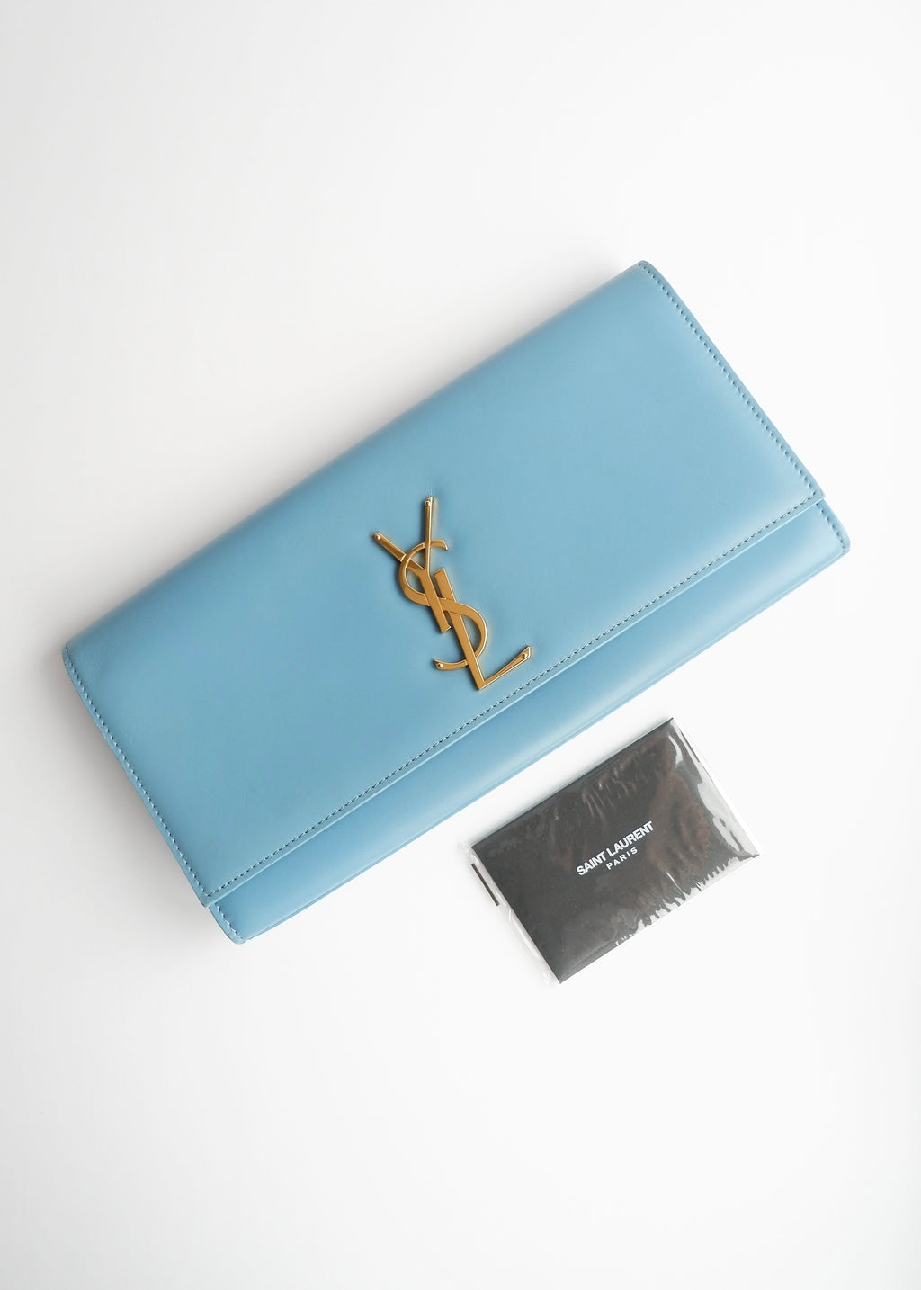 Authentic Preowned Saint Laurent Blue Leather YSL Logo Long Clutch Bag