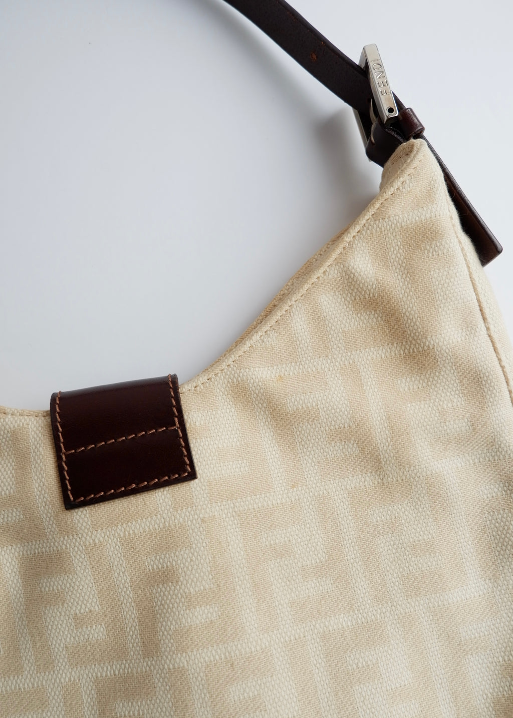 Authentic Preowned Vintage Fendi Ivory Canvas Zucca Shoulder Bag