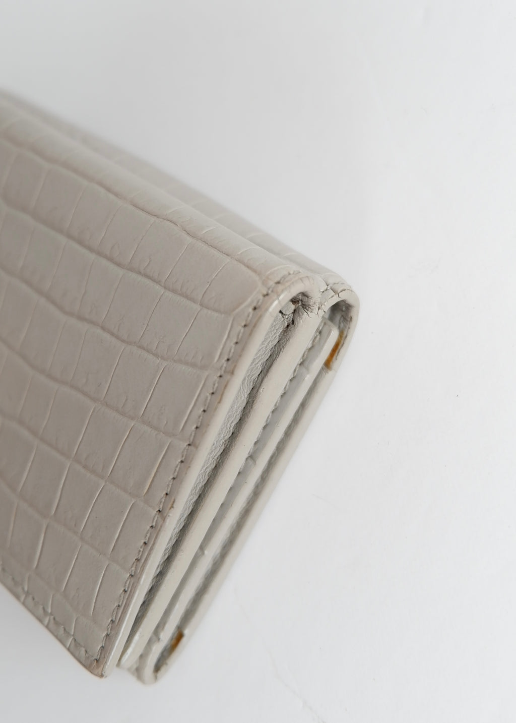 Preowned Saint Laurent Grey Leather Embossed Compact Wallet