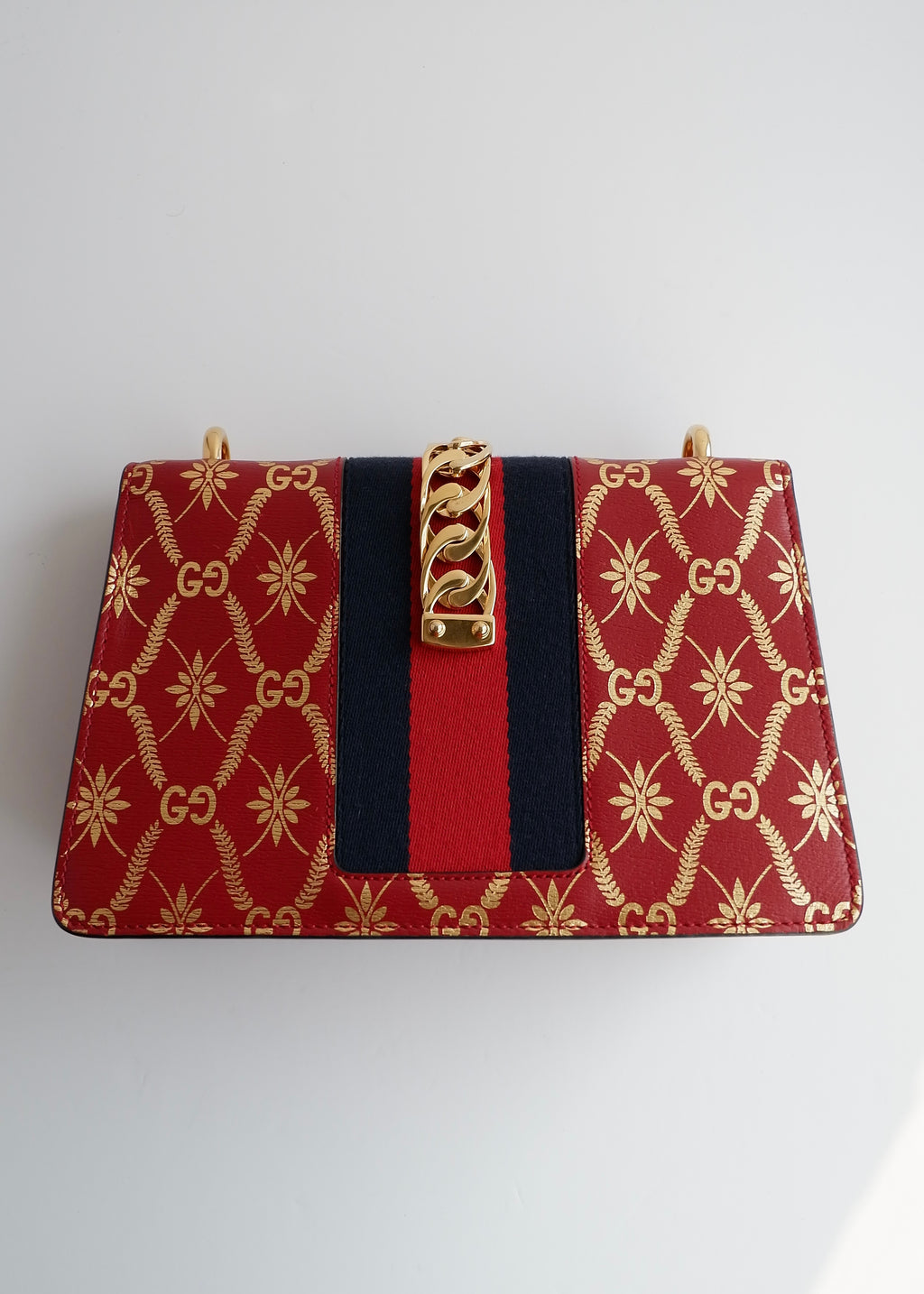 Authentic Preowned Gucci Red/Gold Leather Sylvie Bag