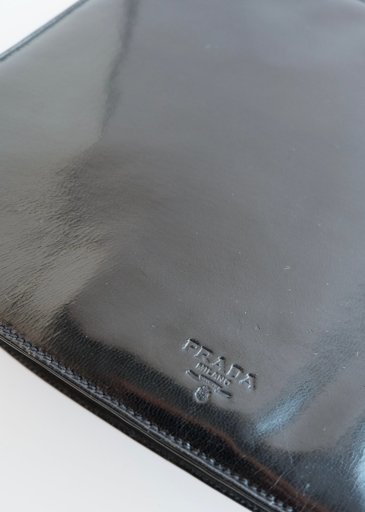 Authentic Preowned Vintage Prada Black Patent Leather Long Chain Shoulder Bag