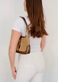 Authentique Sac Jackie Gucci d'occasion en Toile et Cuir Doré/Beige