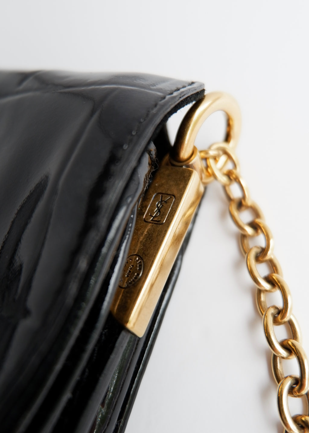 Authentic Preowned Vintage YSL (Yves Saint Laurent) Black Patent Leather Shoulder Bag GHW