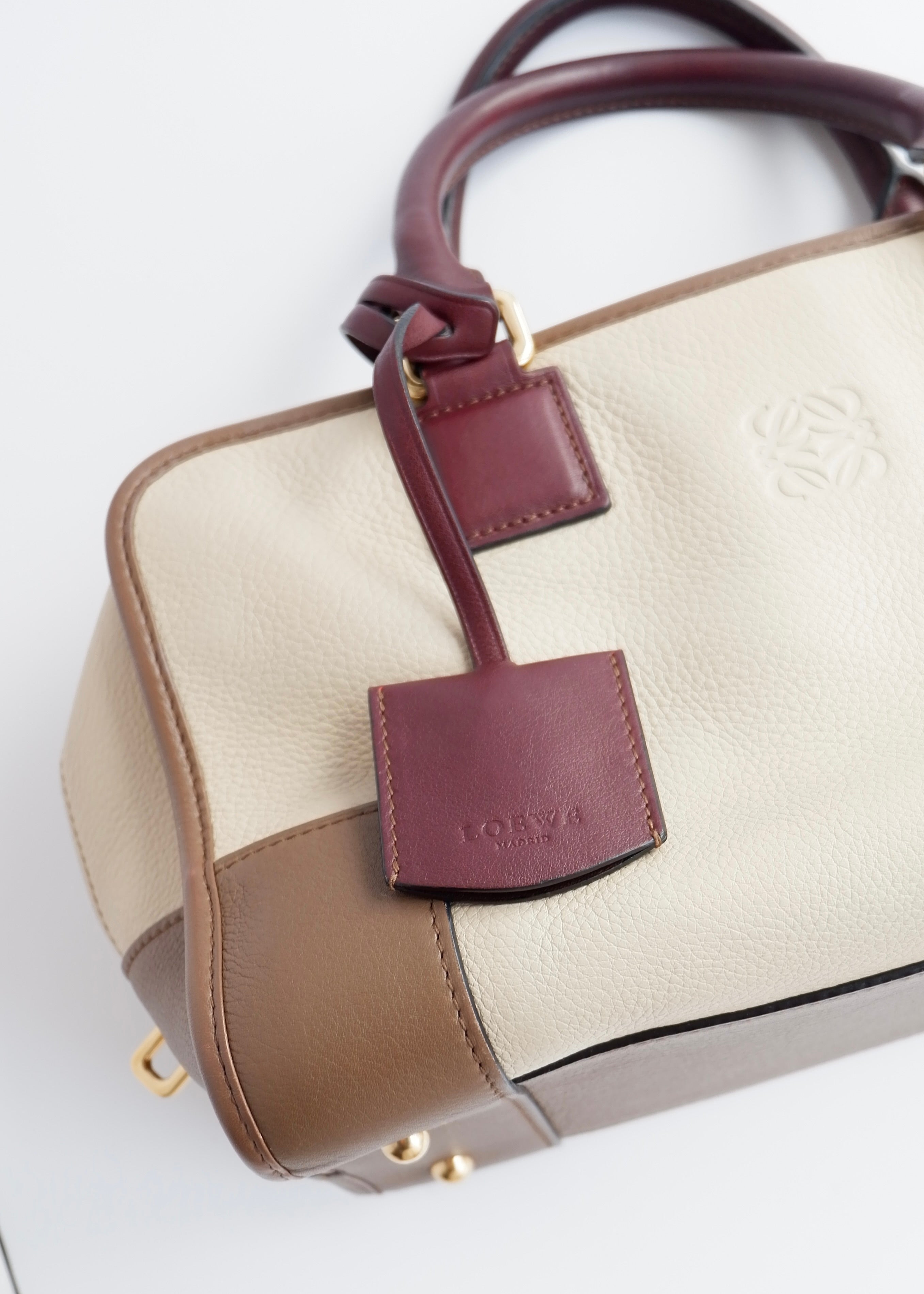 Authentic Preowned Loewe Tricolor (Beige/Brown/Burgundy) Leather Amazona 28 Handbag GHW