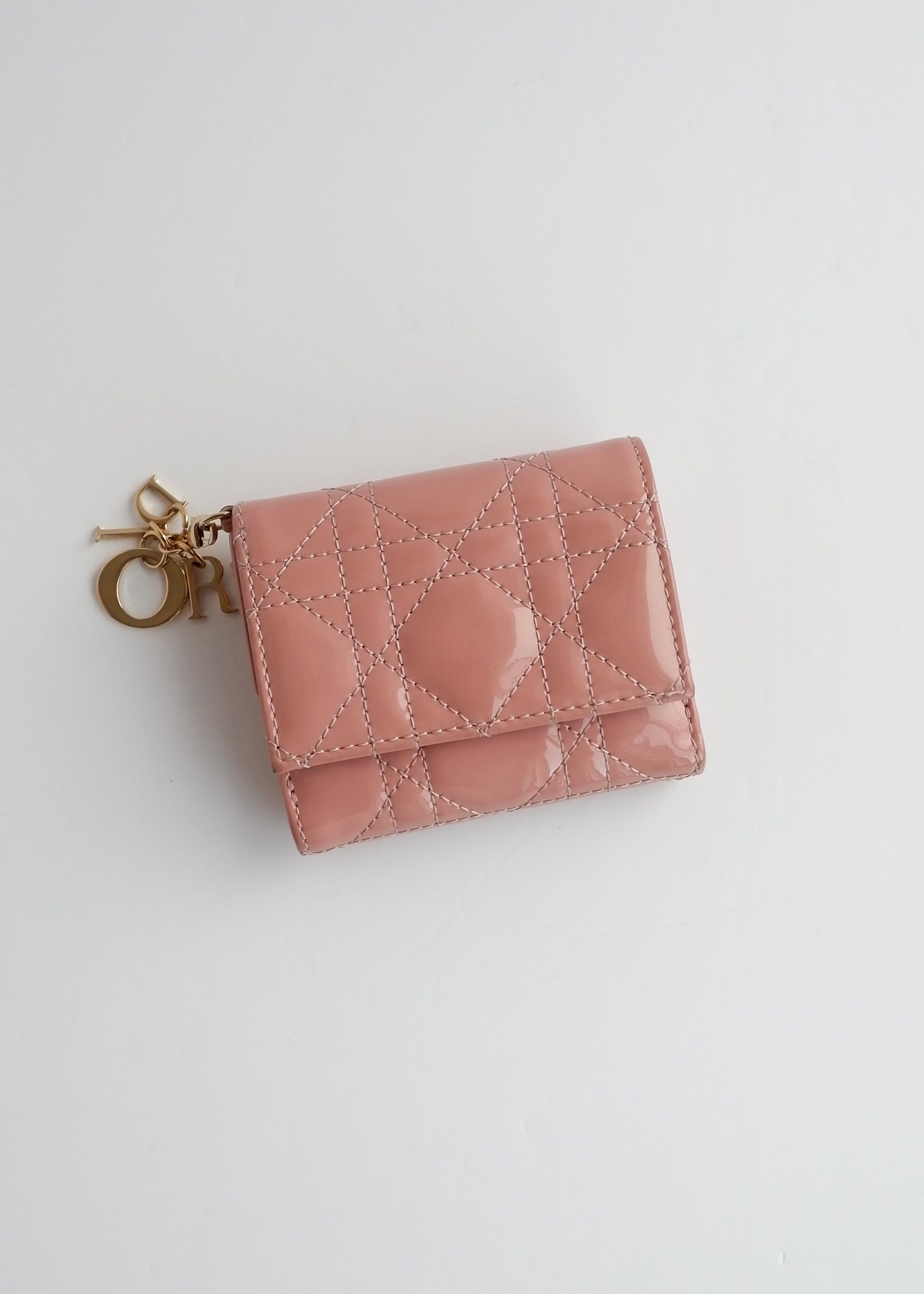 Authentic Preowned Dior Dusty Rose Patent Leather Lotus Wallet