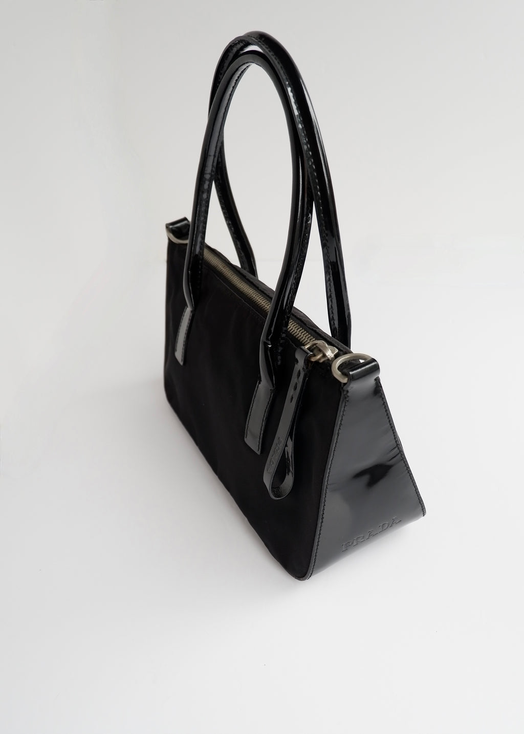 Preowned Prada Black Nylon/ Patent Two Way Bag