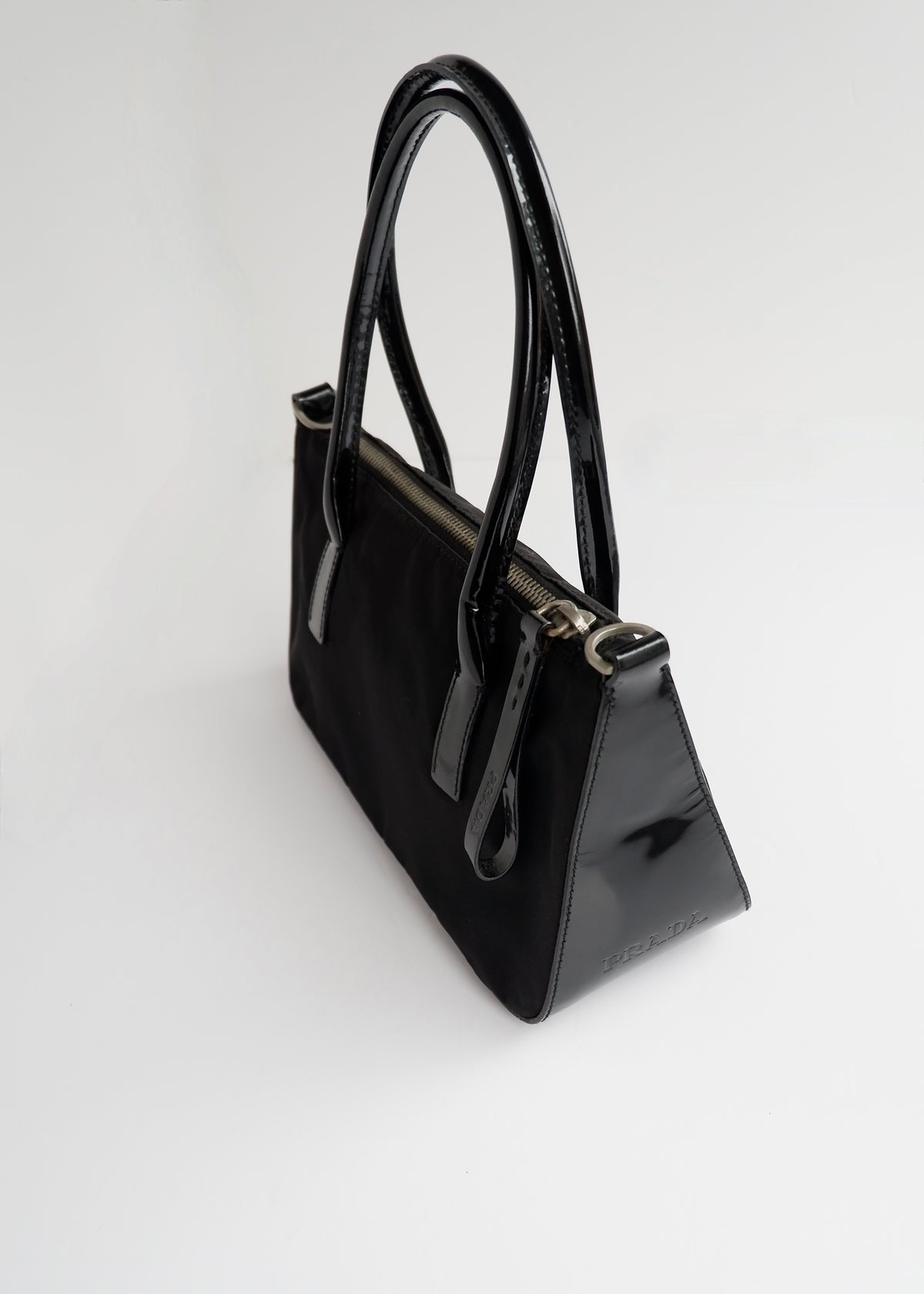 Preowned Prada Black Nylon/ Patent Two Way Bag