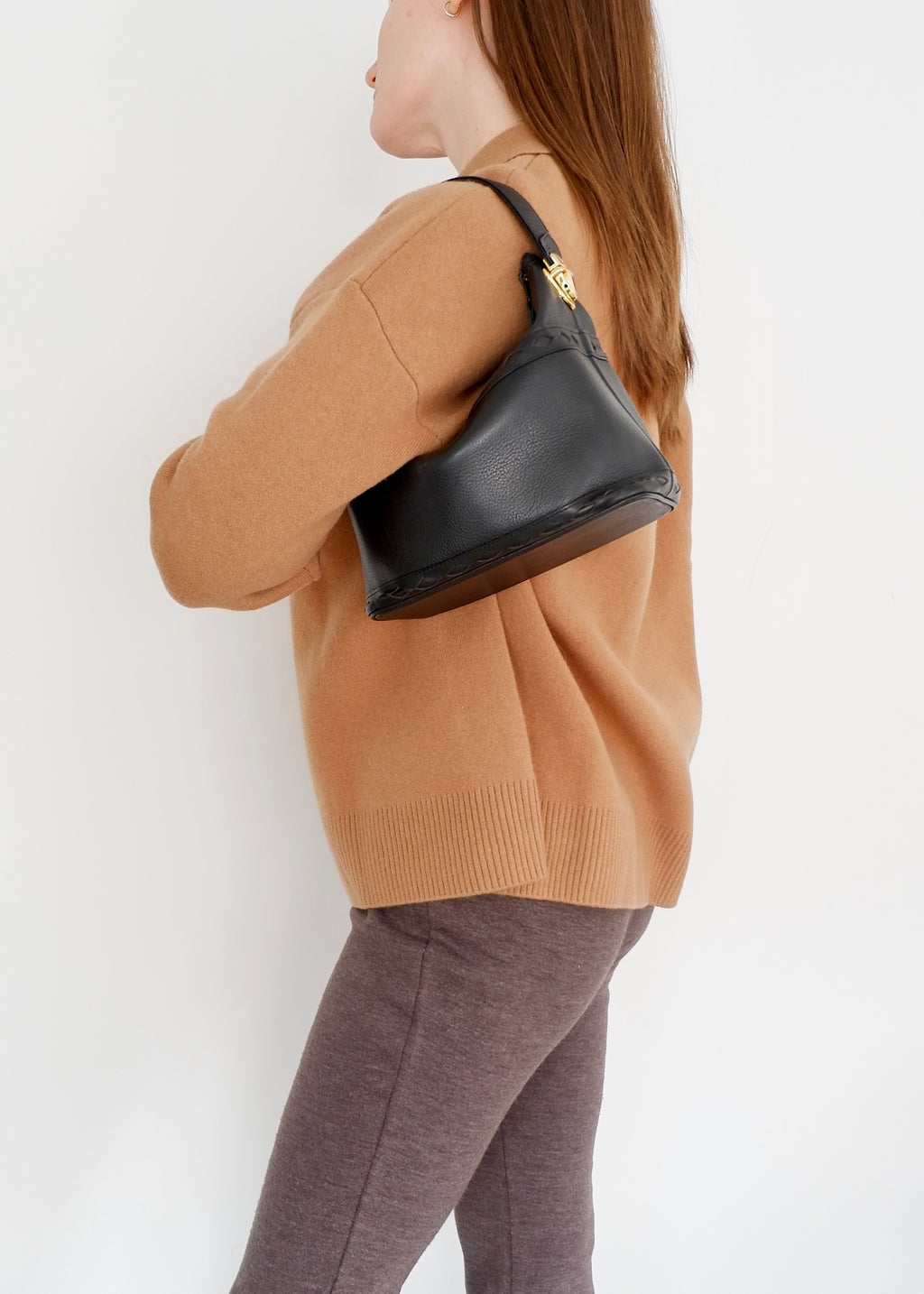 Sac à main YSL vintage authentique d'occasion en cuir grainé noir