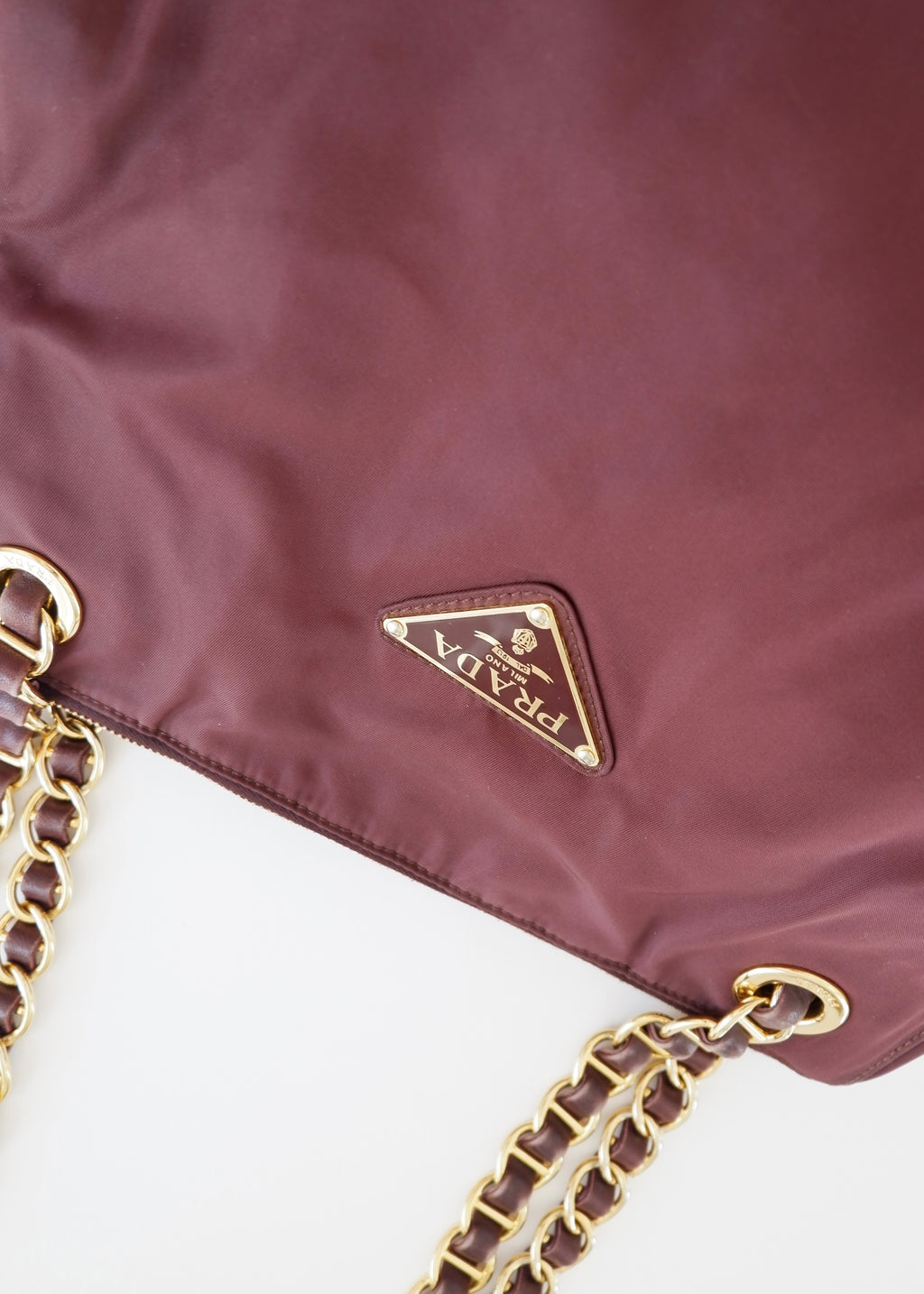 Preowned Prada Burgundy Nylon Chain Shoulder Tote