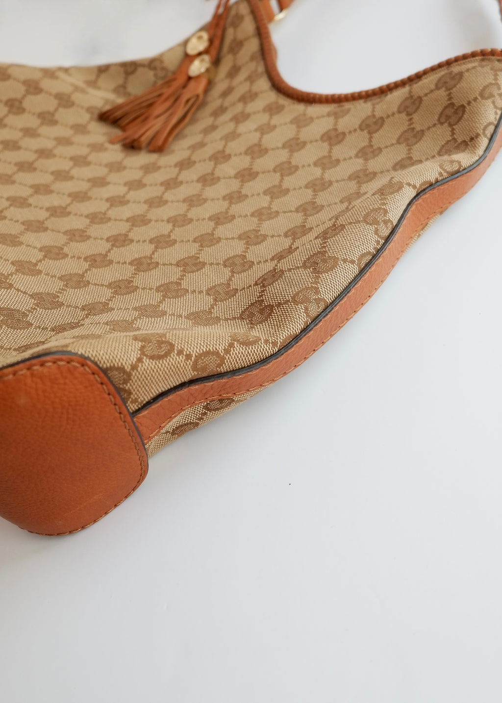 Preowned Gucci Brown GG Canvas Leather Tassel Shoulder Bag