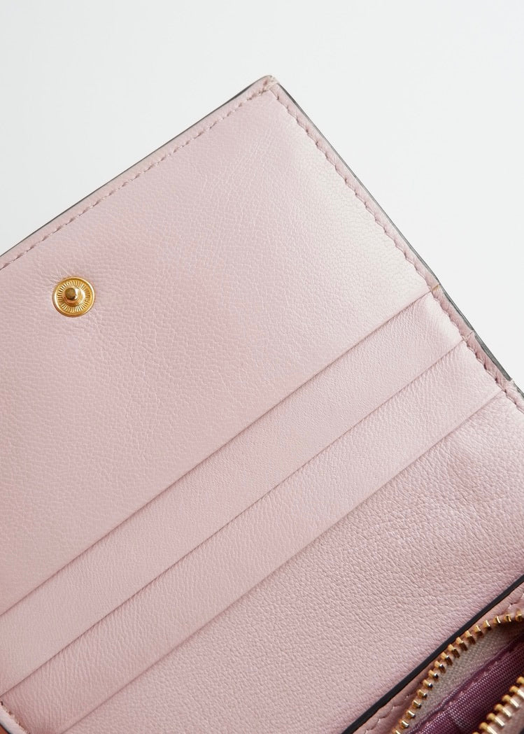 Authentic Preowned Valentino Light Pink Leather Small Nappa Roman Stud Bi-Fold Wallet