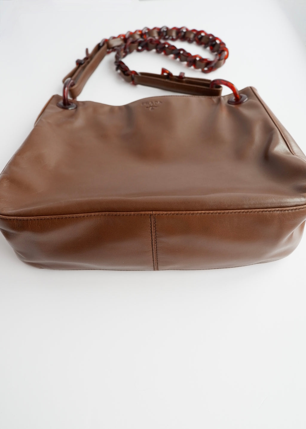 Authentic Preowned Prada Brown Leather Tortoise Chain Shoulder Bag