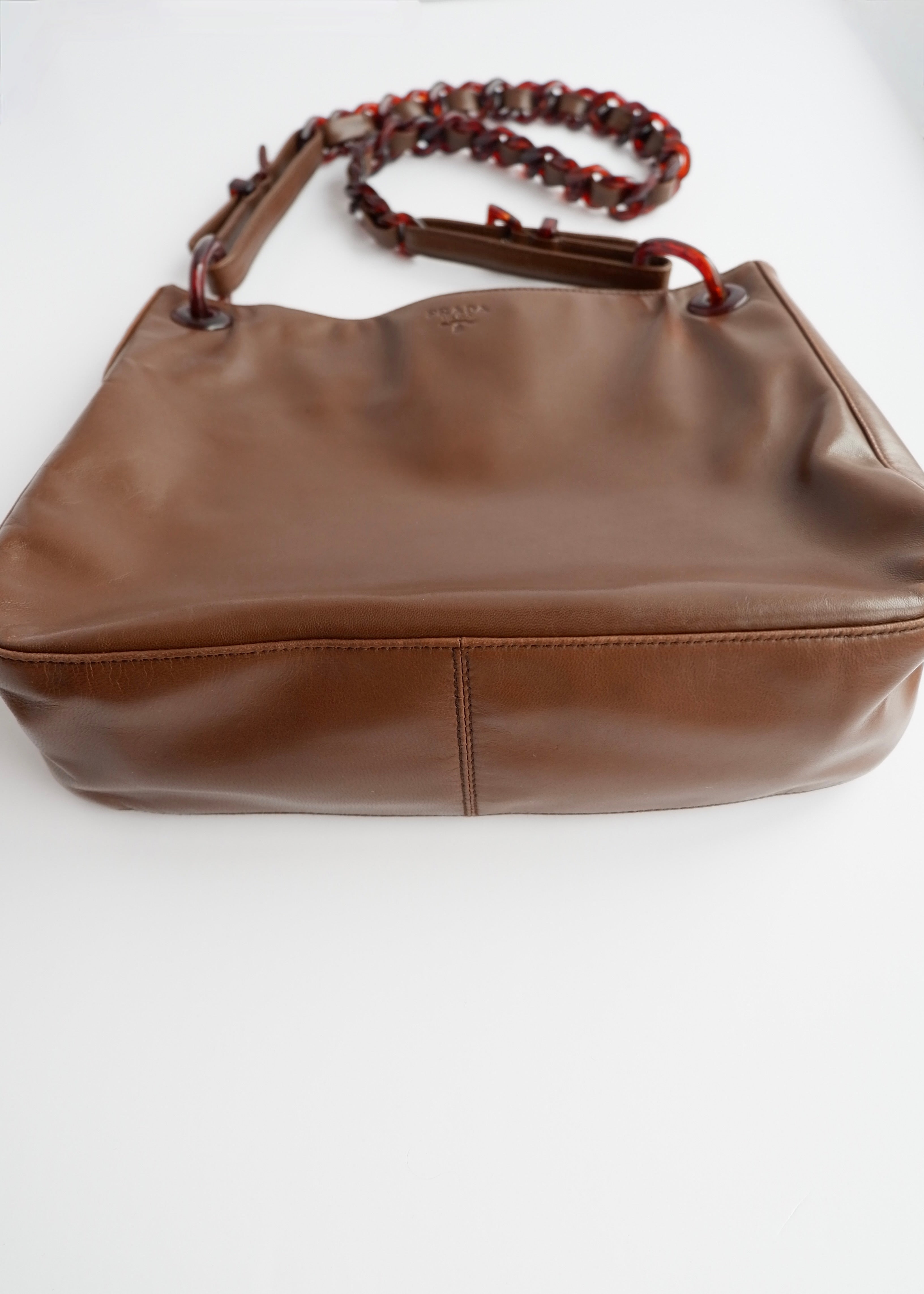 Authentic Preowned Prada Brown Leather Tortoise Chain Shoulder Bag