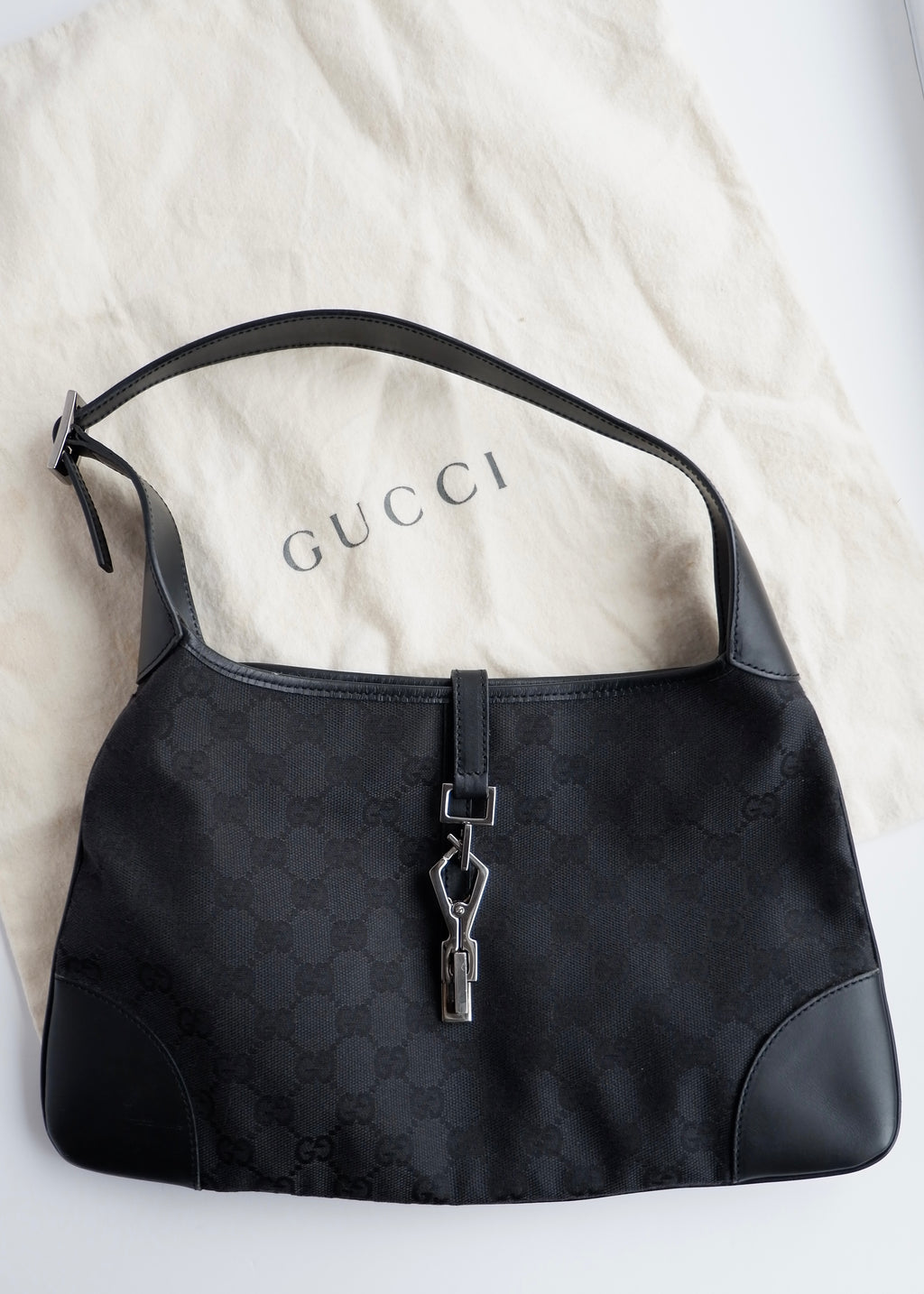 Authentic Preowned Gucci Black GG Canvas Jackie Shoulder Bag