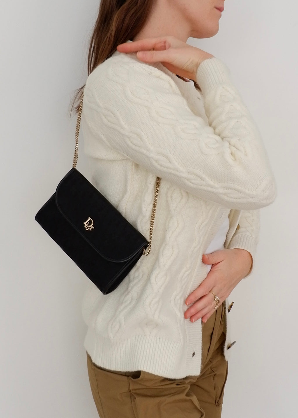 Sac bandoulière vintage Dior Trotter noir chaîne d'occasion Authenti