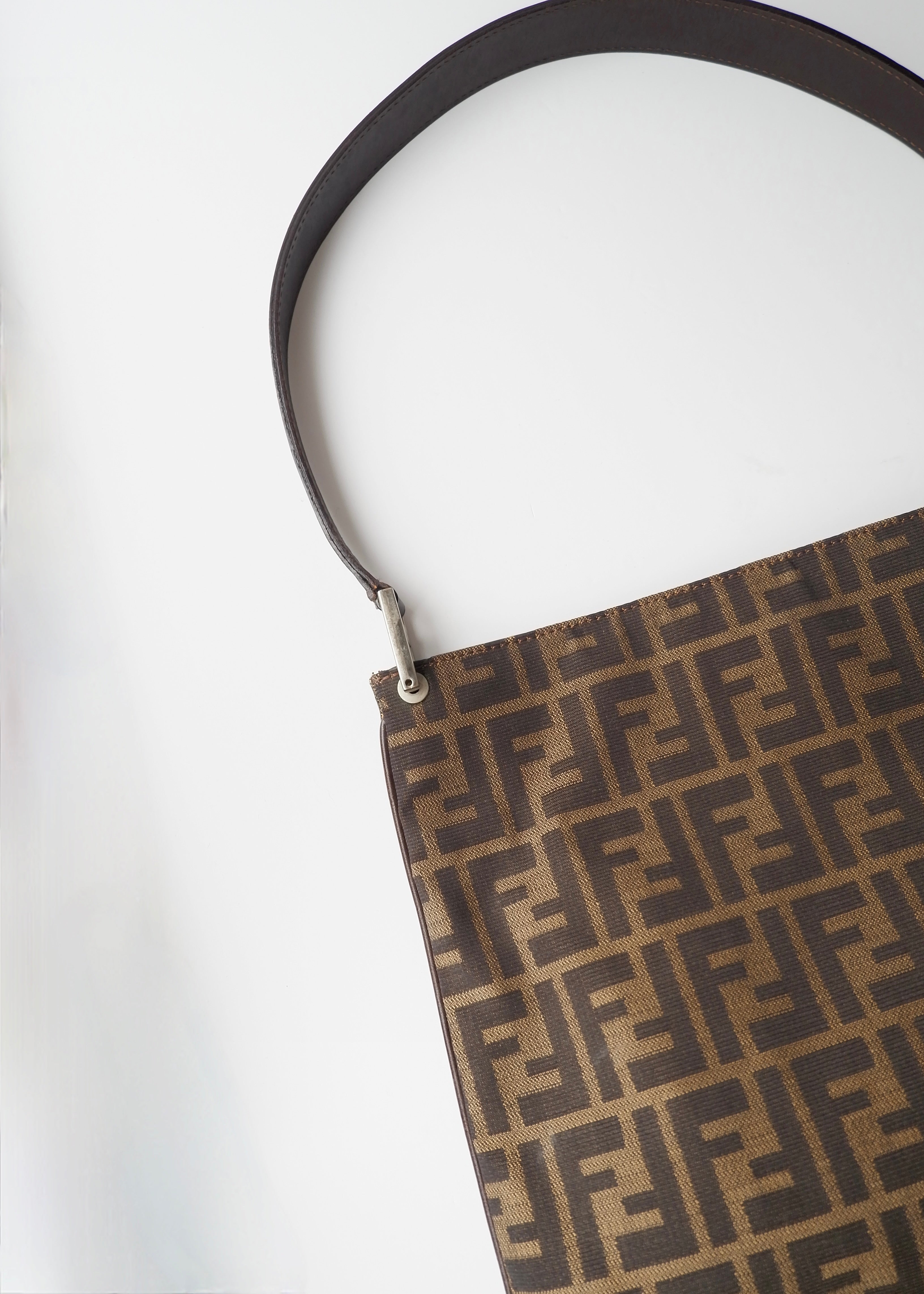 Preowned Vintage Fendi Brown Zucca Canvas/ Leather Shoulder Bag