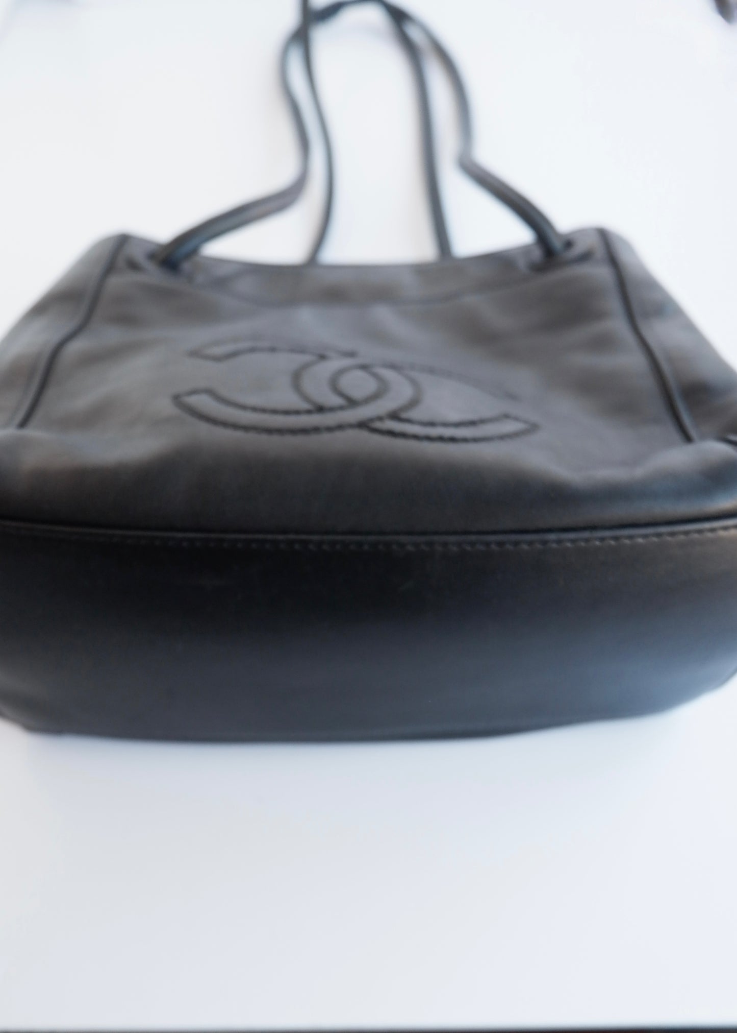 Authentic Preowned Vintage Chanel Black Leather CC Logo Tassel Shoulder Bag