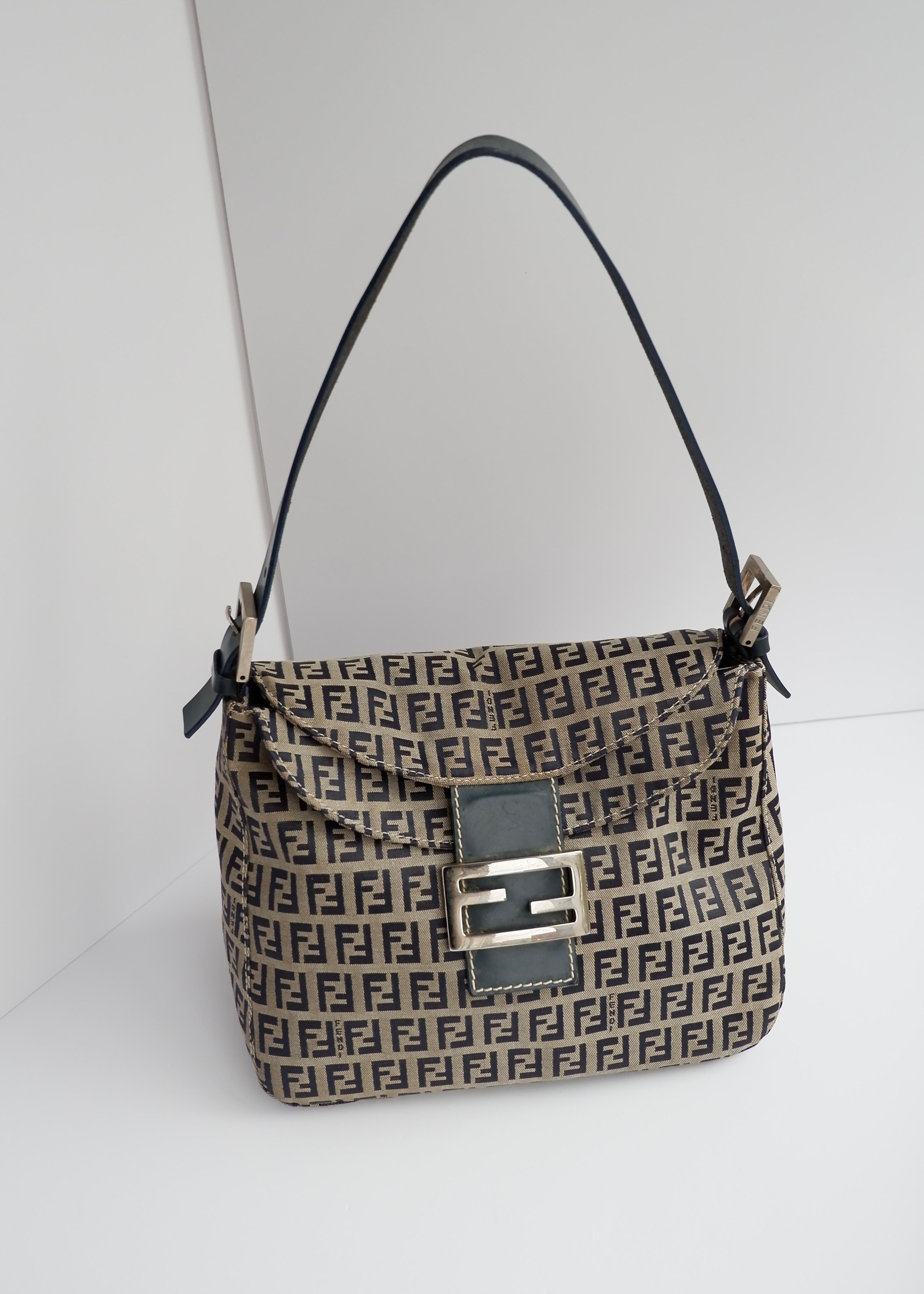Authentic Preowned Fendi Zucchino Mamma Baguette Shoulder Bag