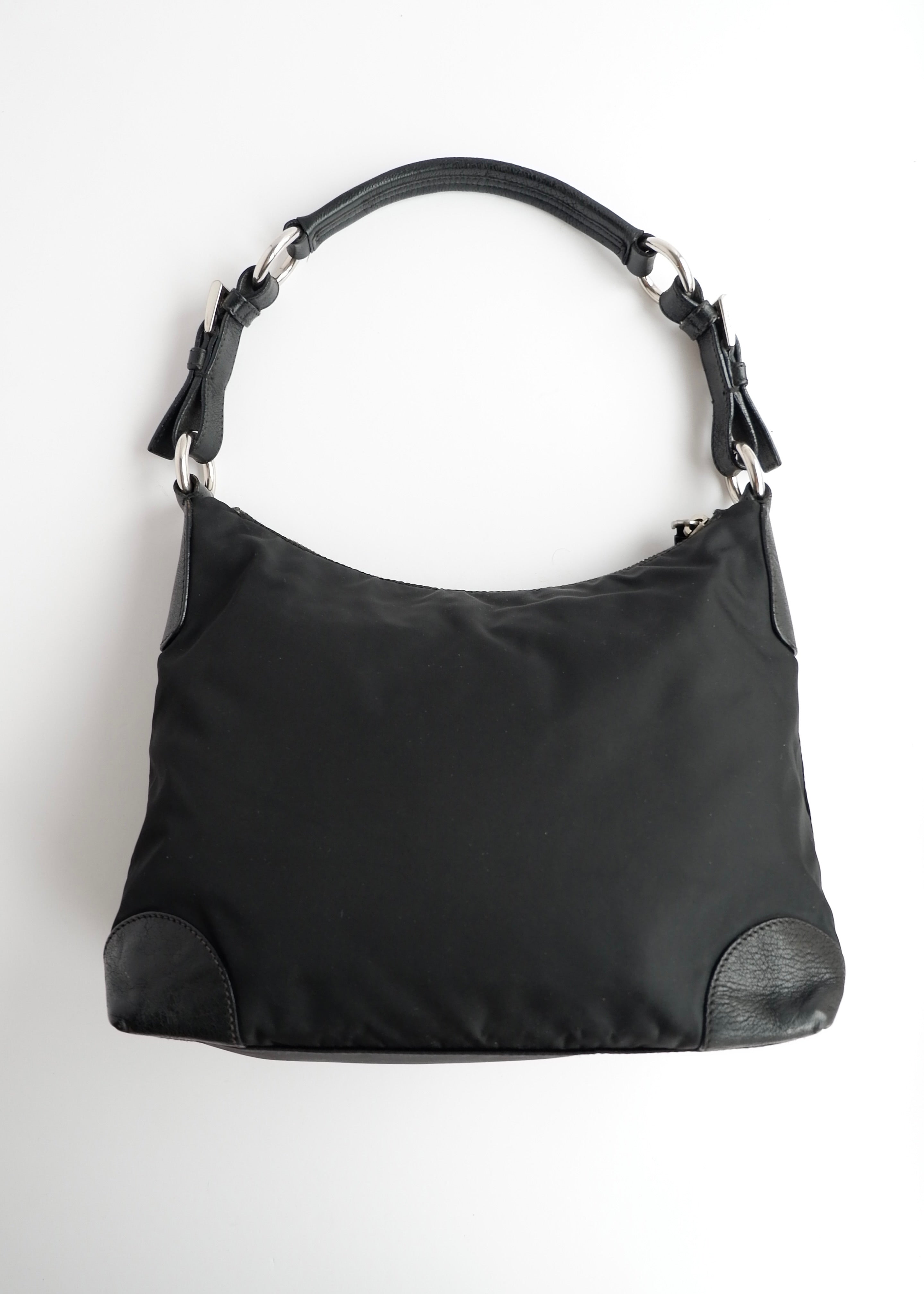 Authentic Preowned Prada Black Nylon Embroidered Hobo Shoulder Bag